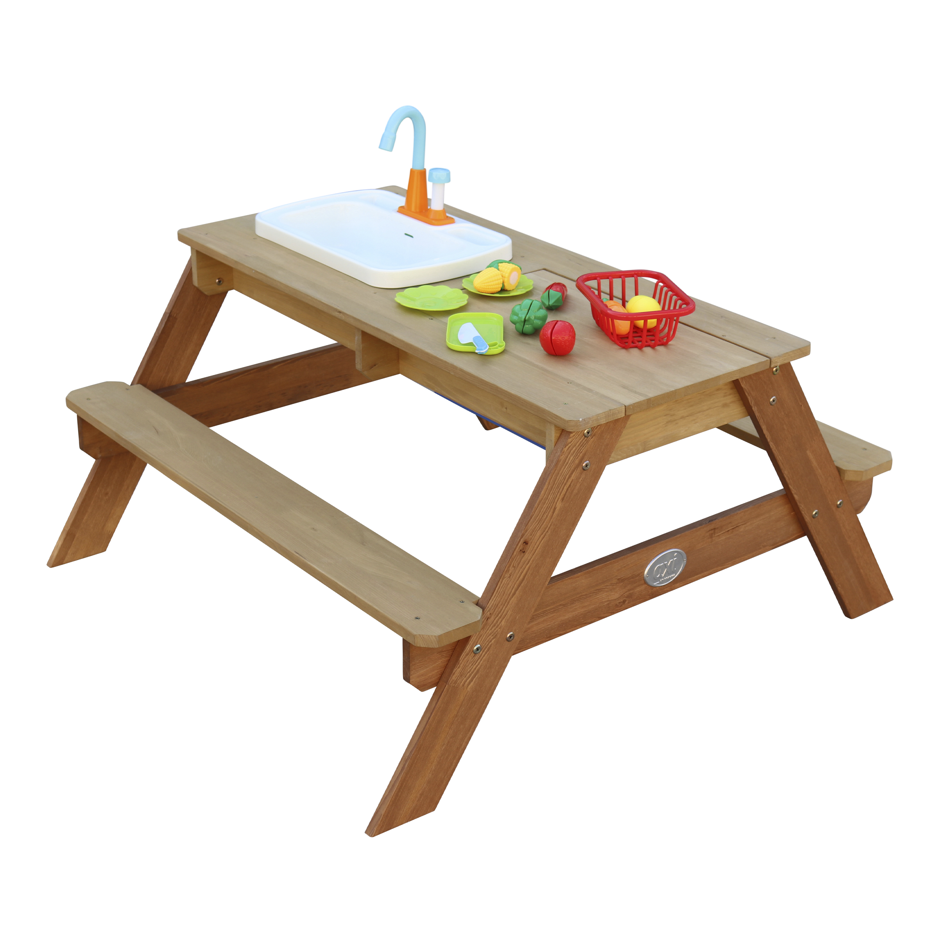 Emily Sand & Water Picnic Table with Play Kitchen sink Brown