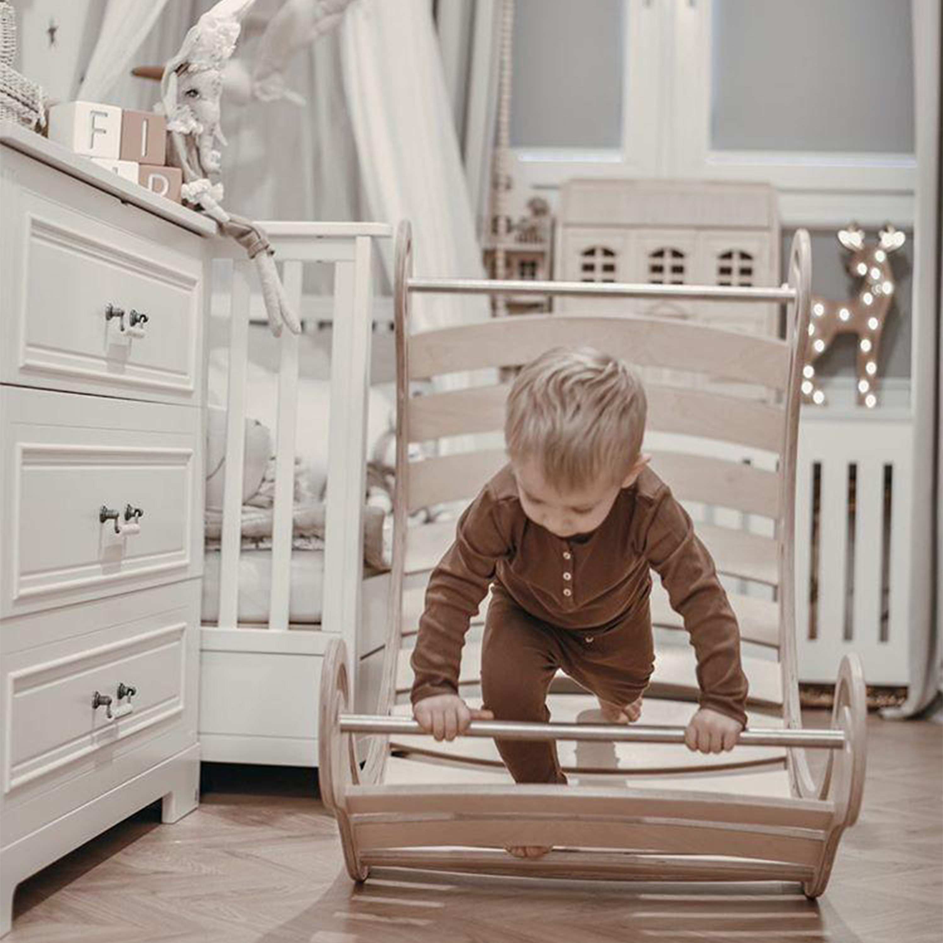 Wooden XXL Waldorf Rocker with Climbing Wall Natural