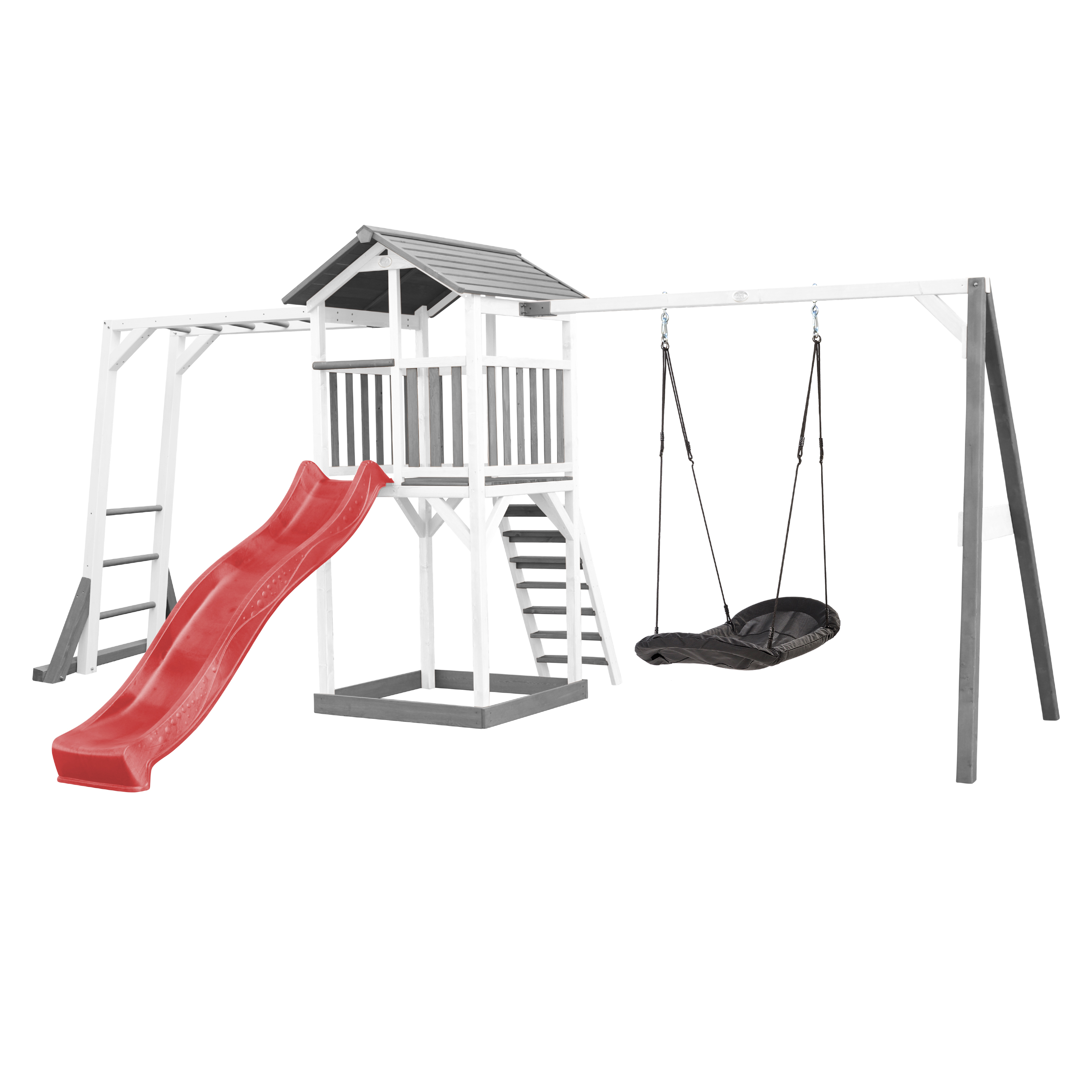 Beach Tower with Climbing Frame and Roxy Nest Swing Grey/Whi