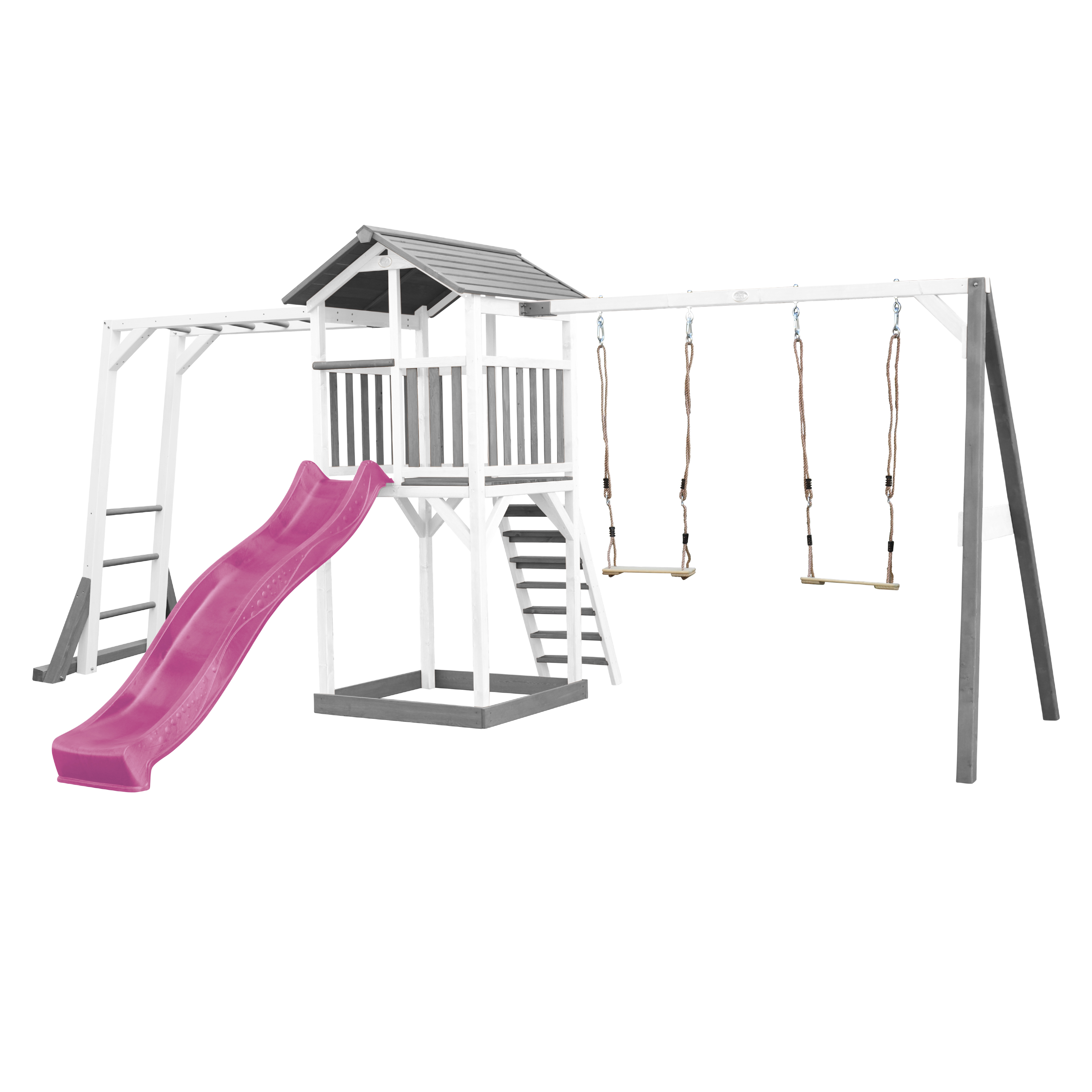 Beach Tower with Climbing Frame and Double Swing Grey/White 