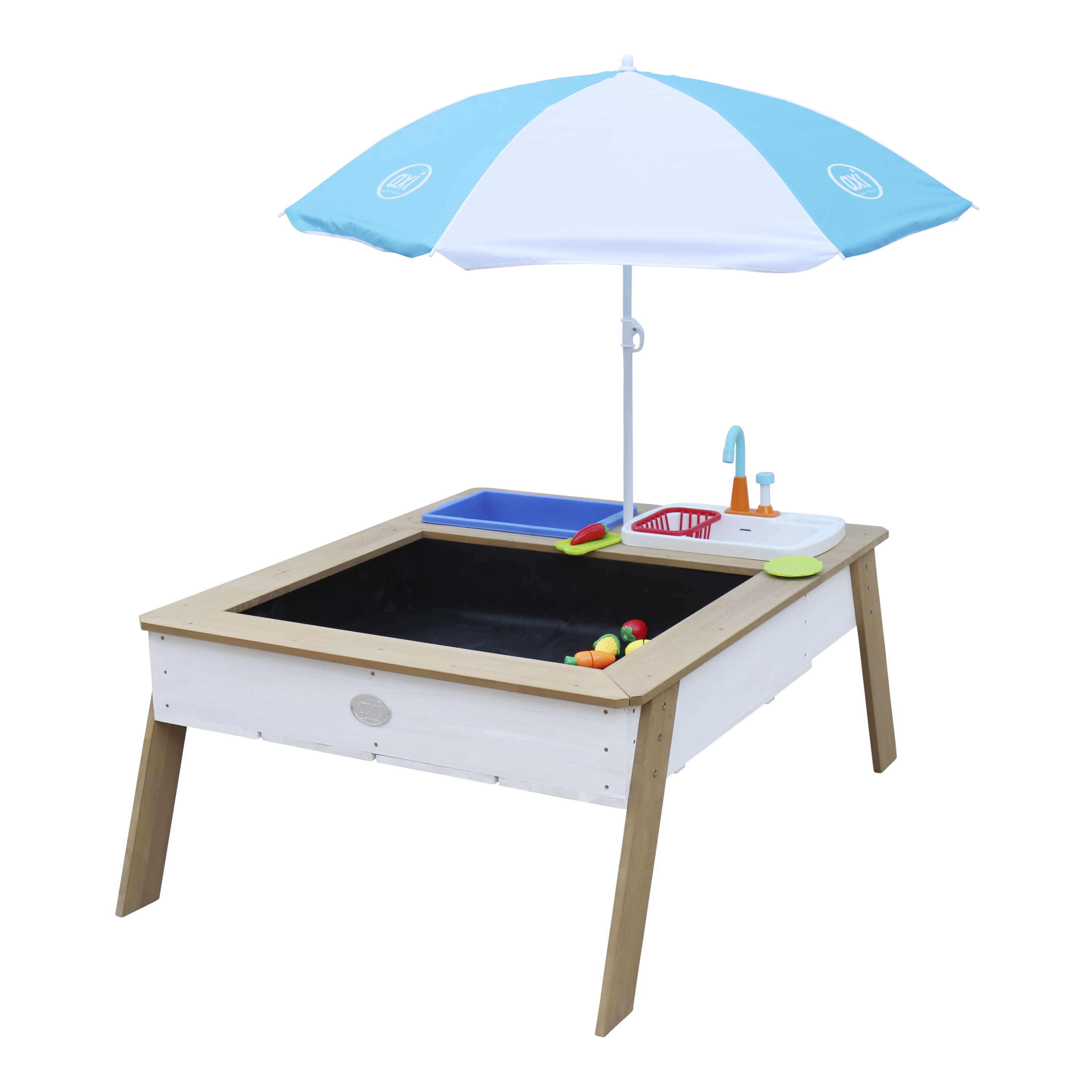 Linda Sand & Water Table with Play Kitchen sink Brown/White - Umbrella Blue/White