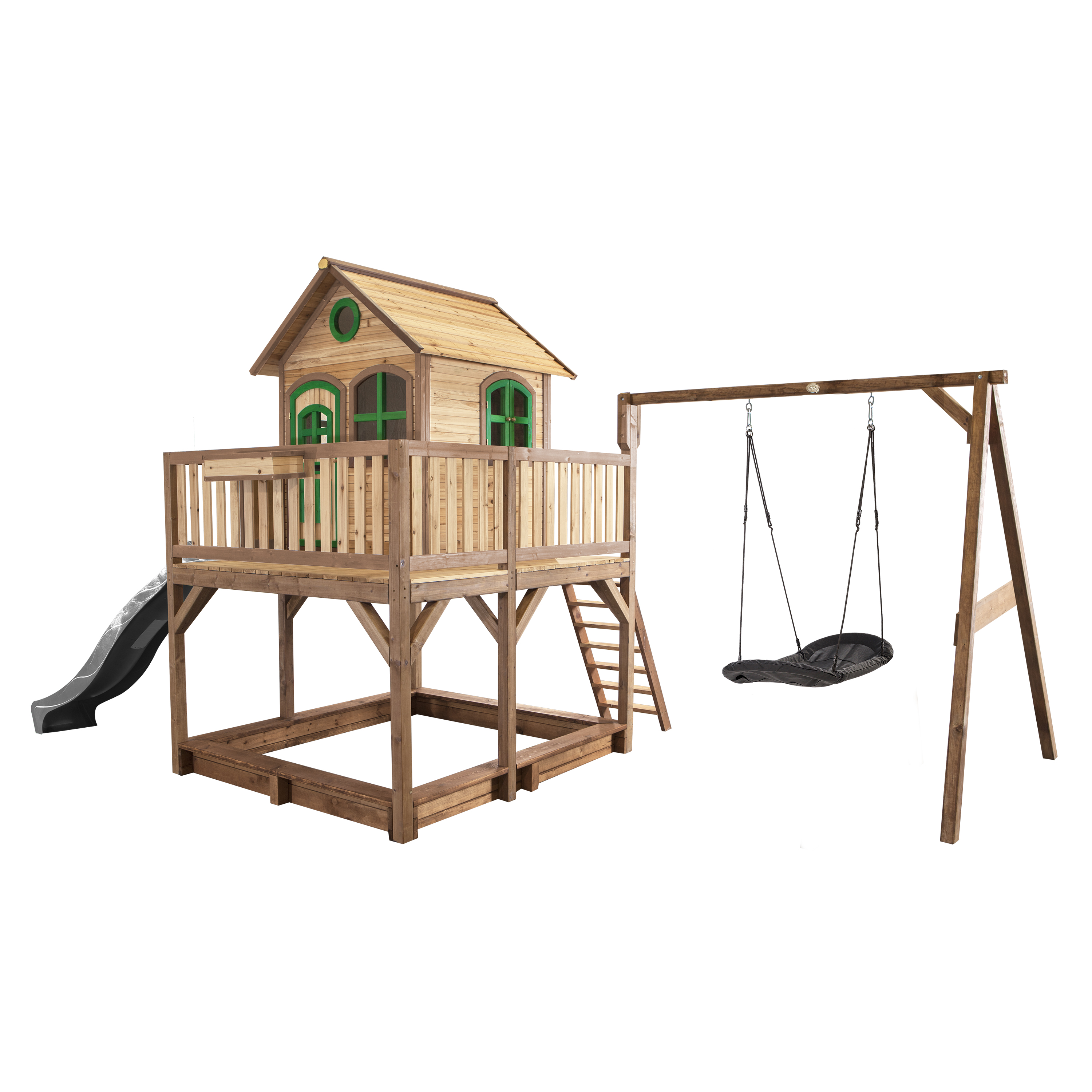 Liam Playhouse with Roxy Nest Swing Brown/Green - Grey Slide