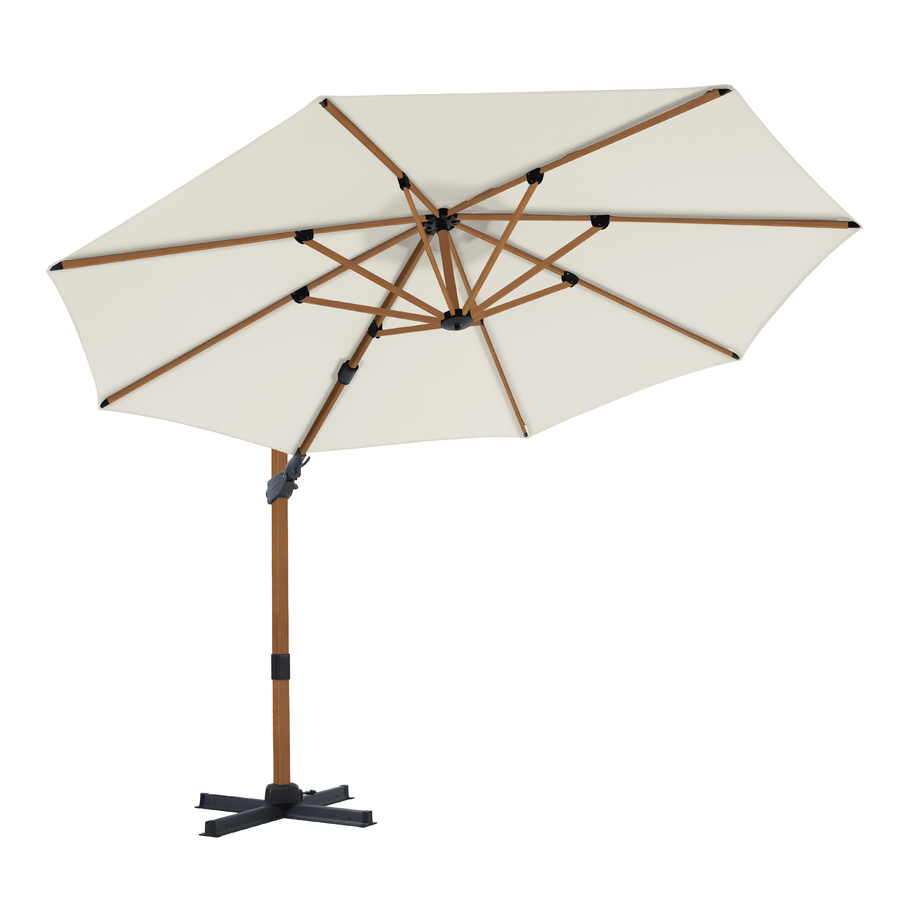 Cyrus hanging sun umbrella 3m round - wood colour / beige