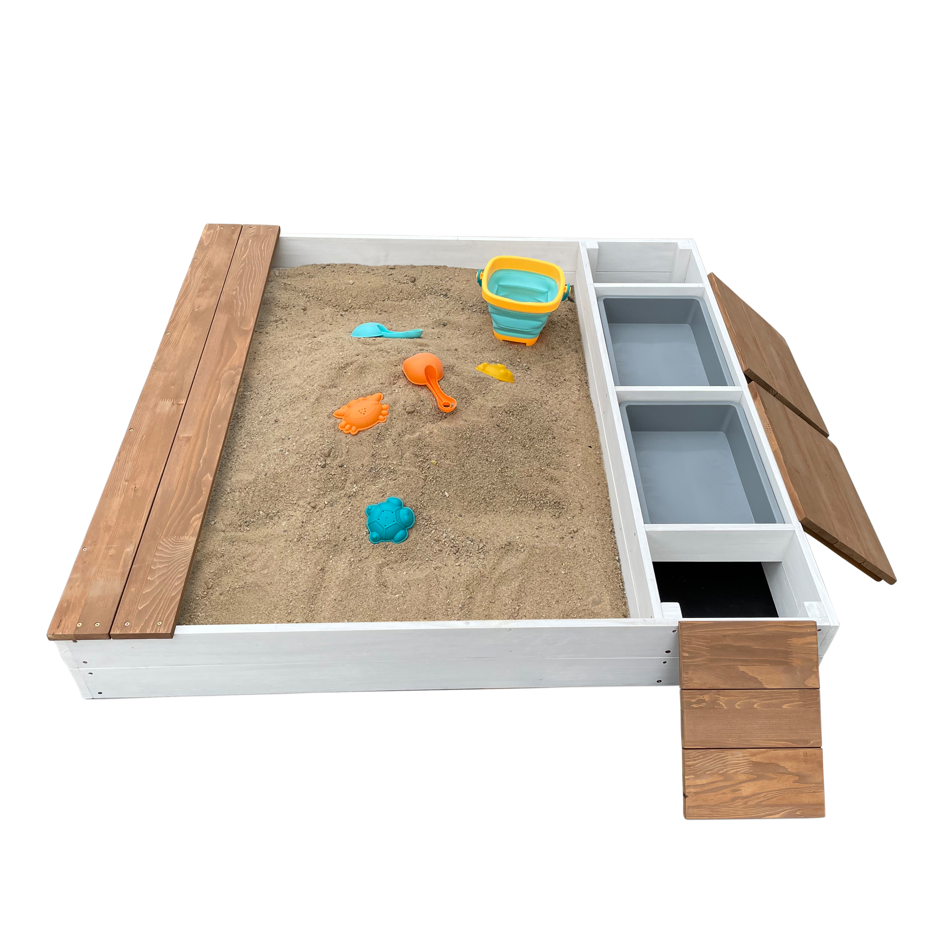 Evy Sandbox with Bins and Storage White/Brown