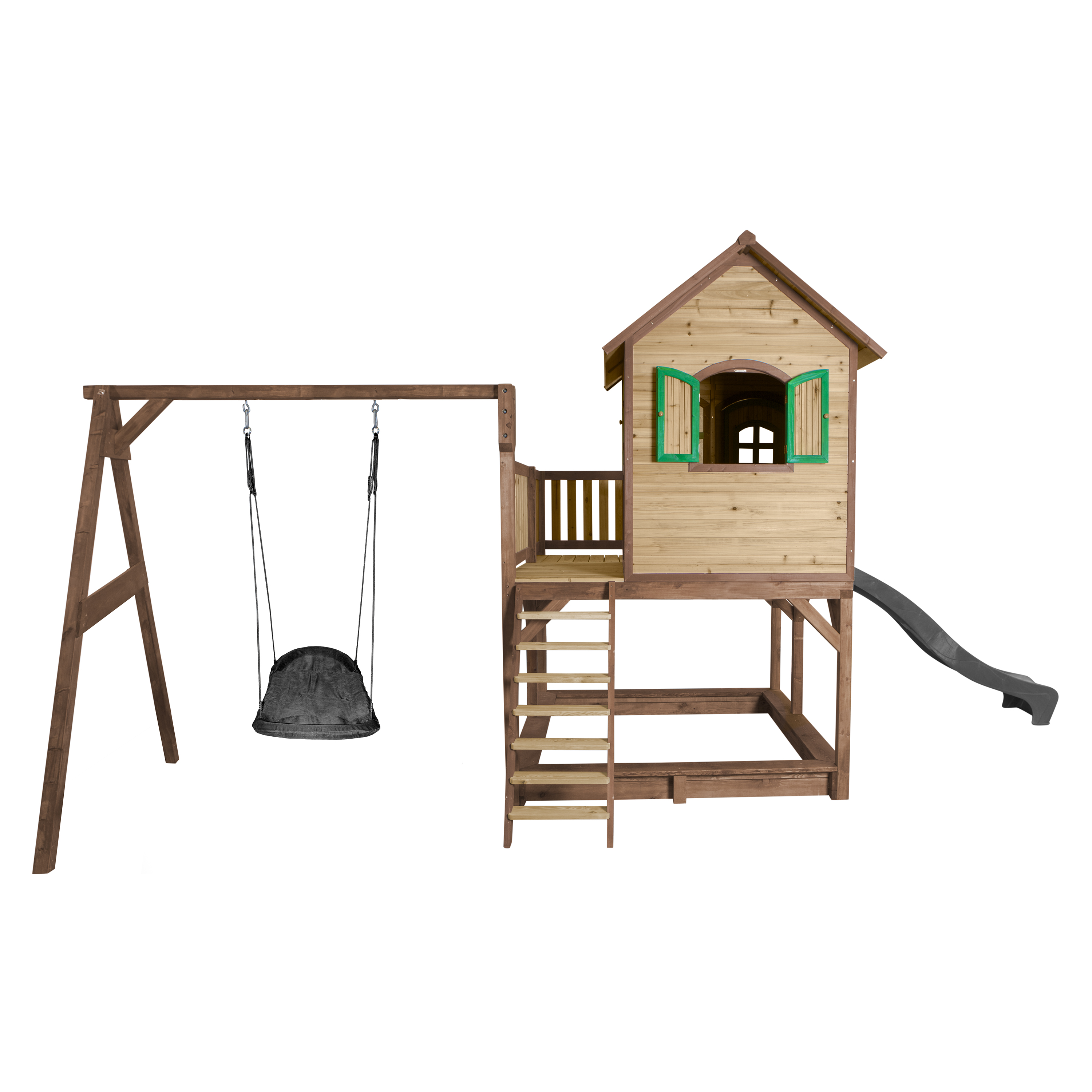 Liam Playhouse with Roxy Nest Swing Brown/Green - Grey Slide