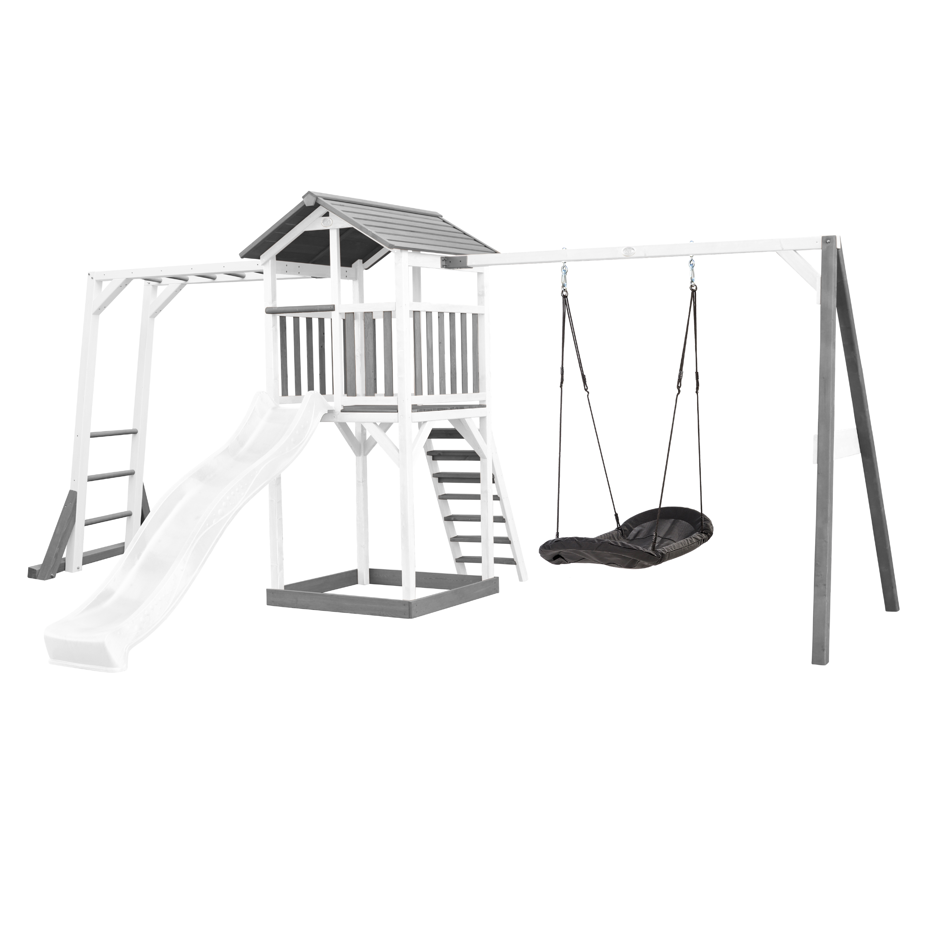 Beach Tower with Climbing Frame and Roxy Nest Swing Grey/Whi