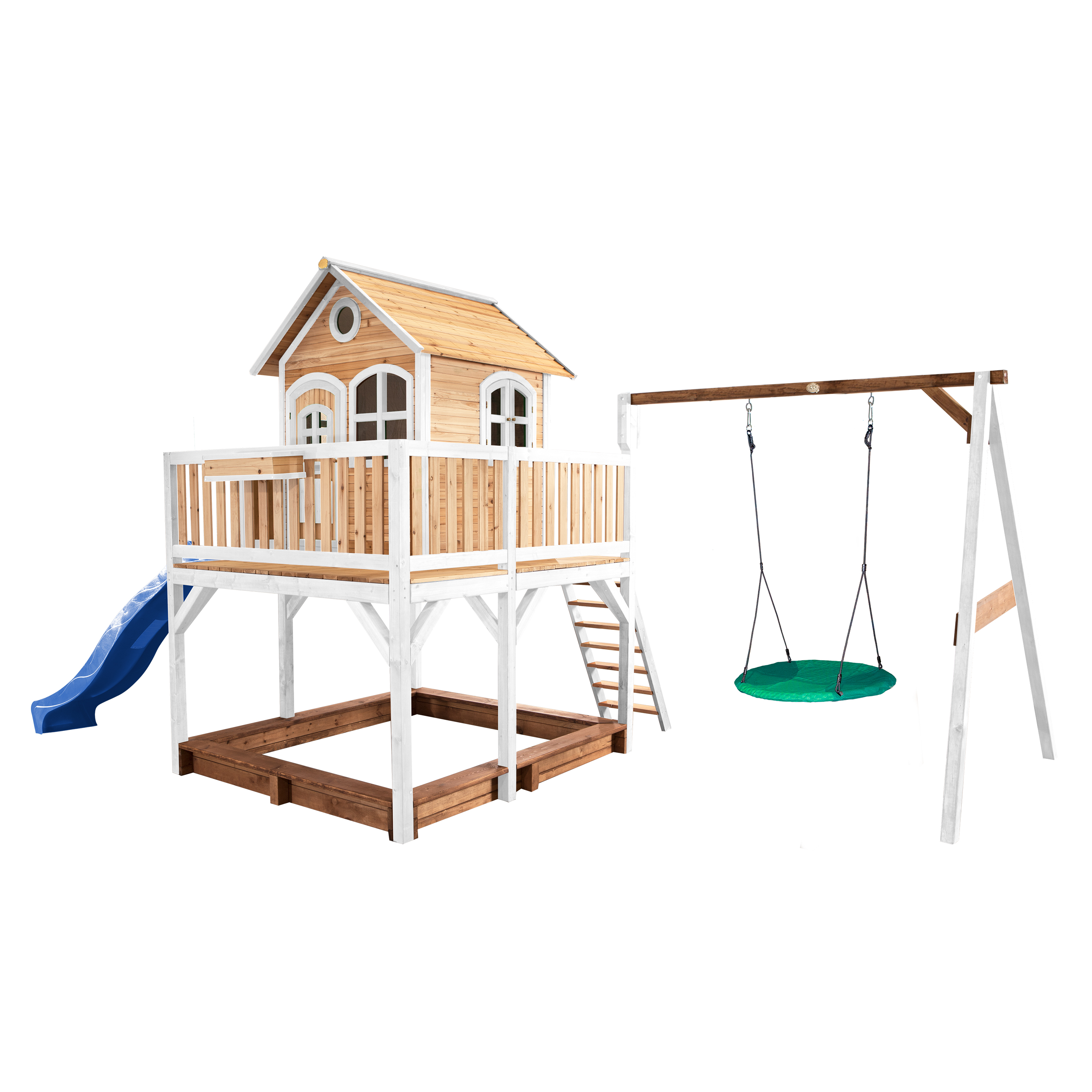 Liam Playhouse with Summer Nest Swing Brown/White - Blue Slide
