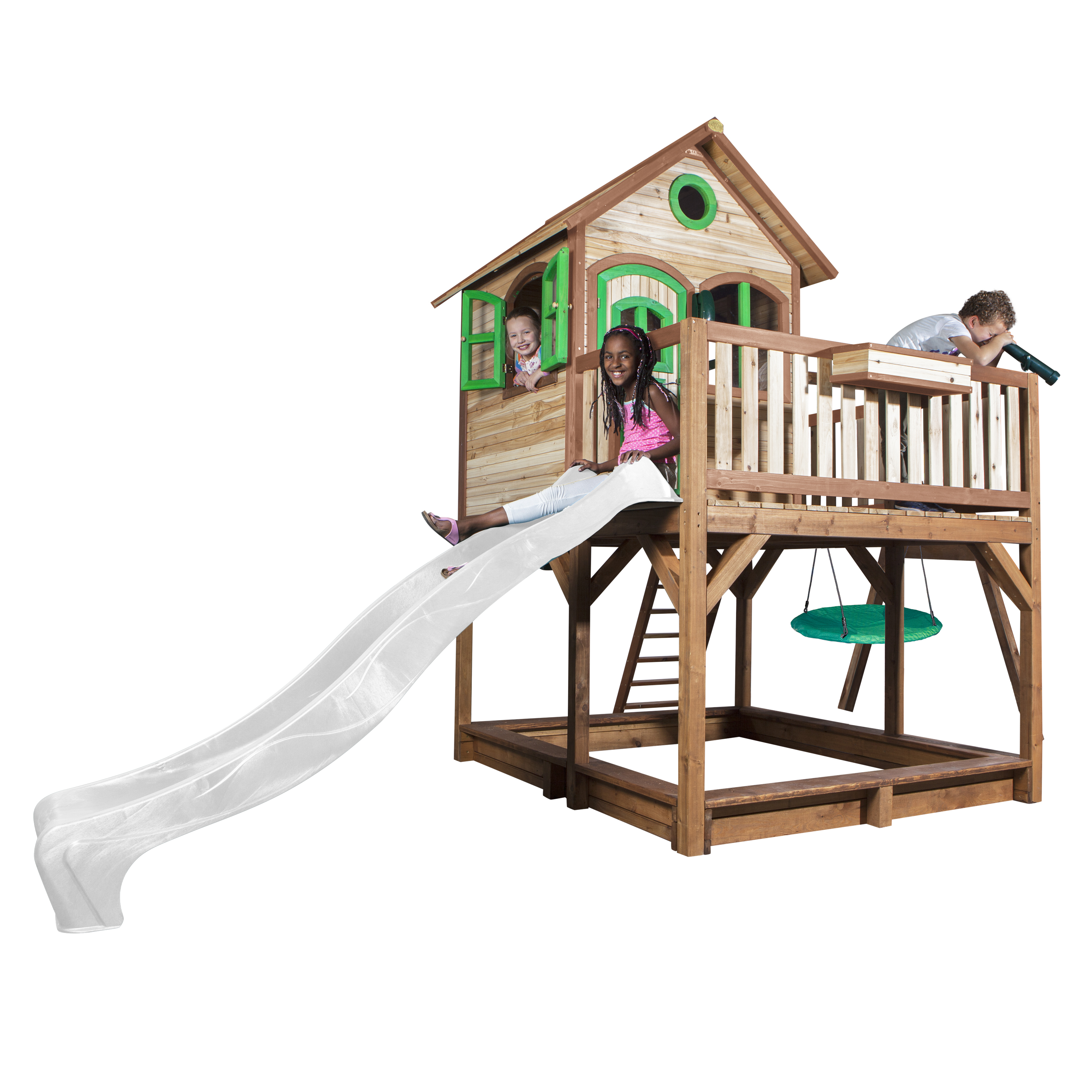 Liam Playhouse with Summer Nest Swing Brown/Green - White Sl