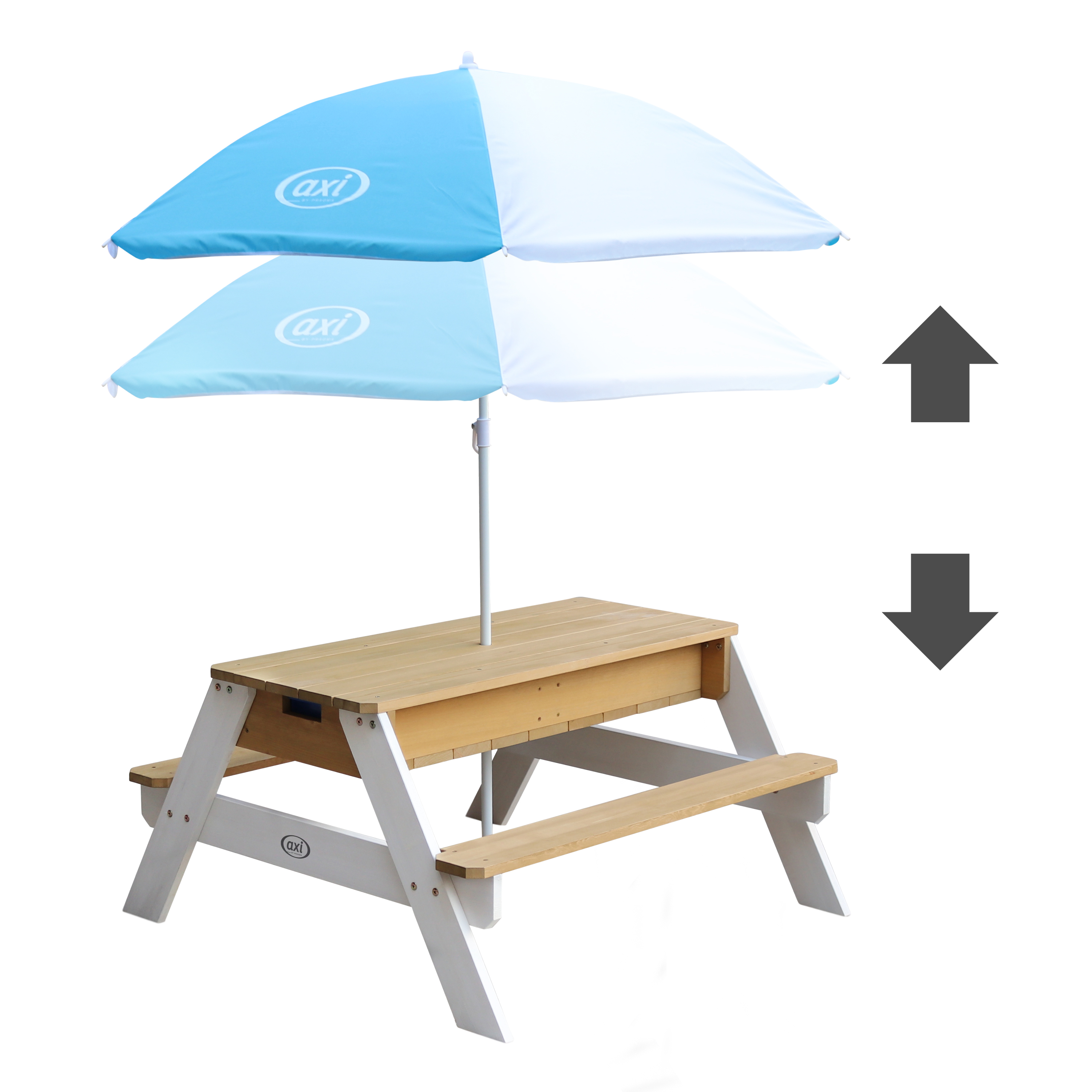 Nick Sand & Water Picnic Table Brown/White - Umbrella Blue/White