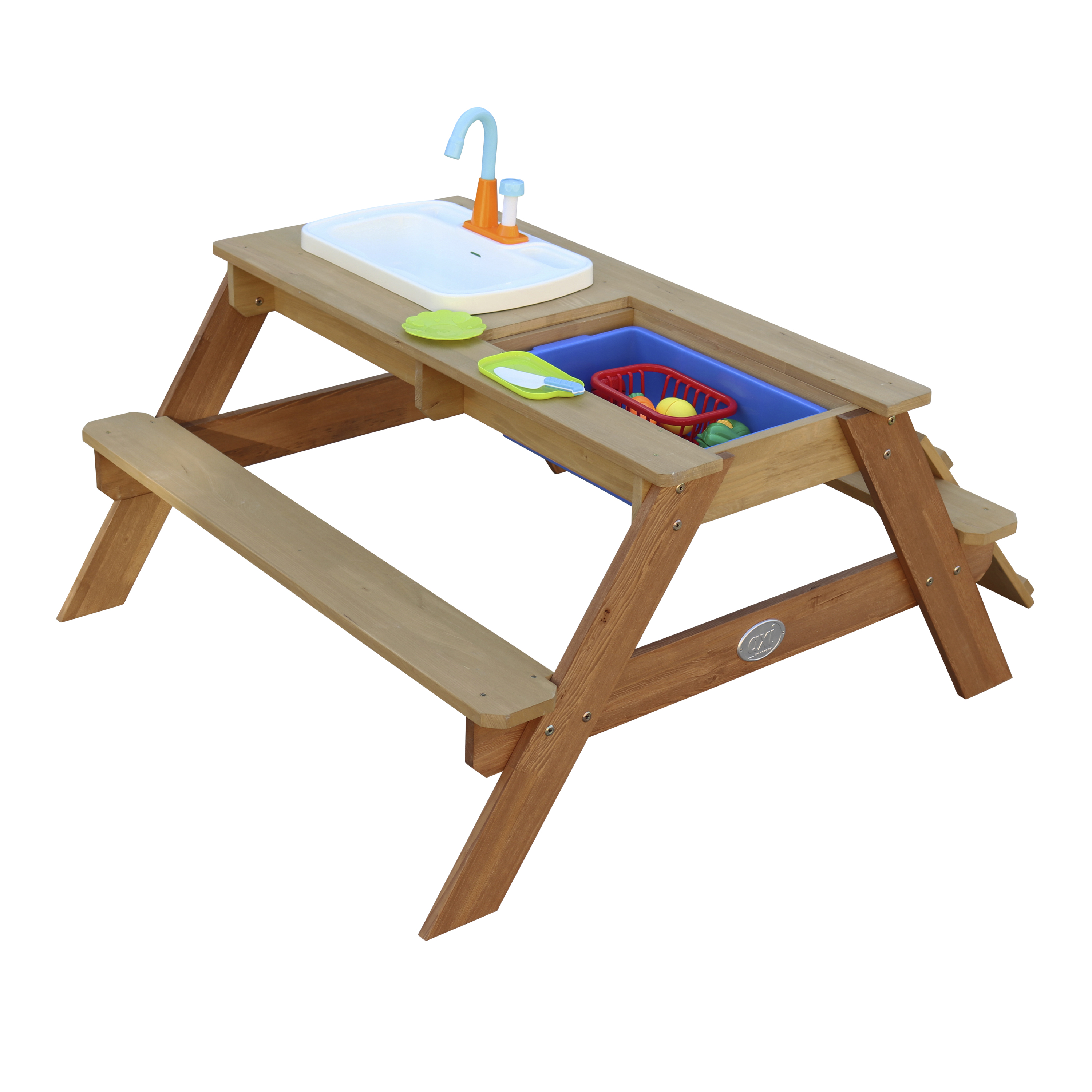 Emily Sand & Water Picnic Table with Play Kitchen sink Brown