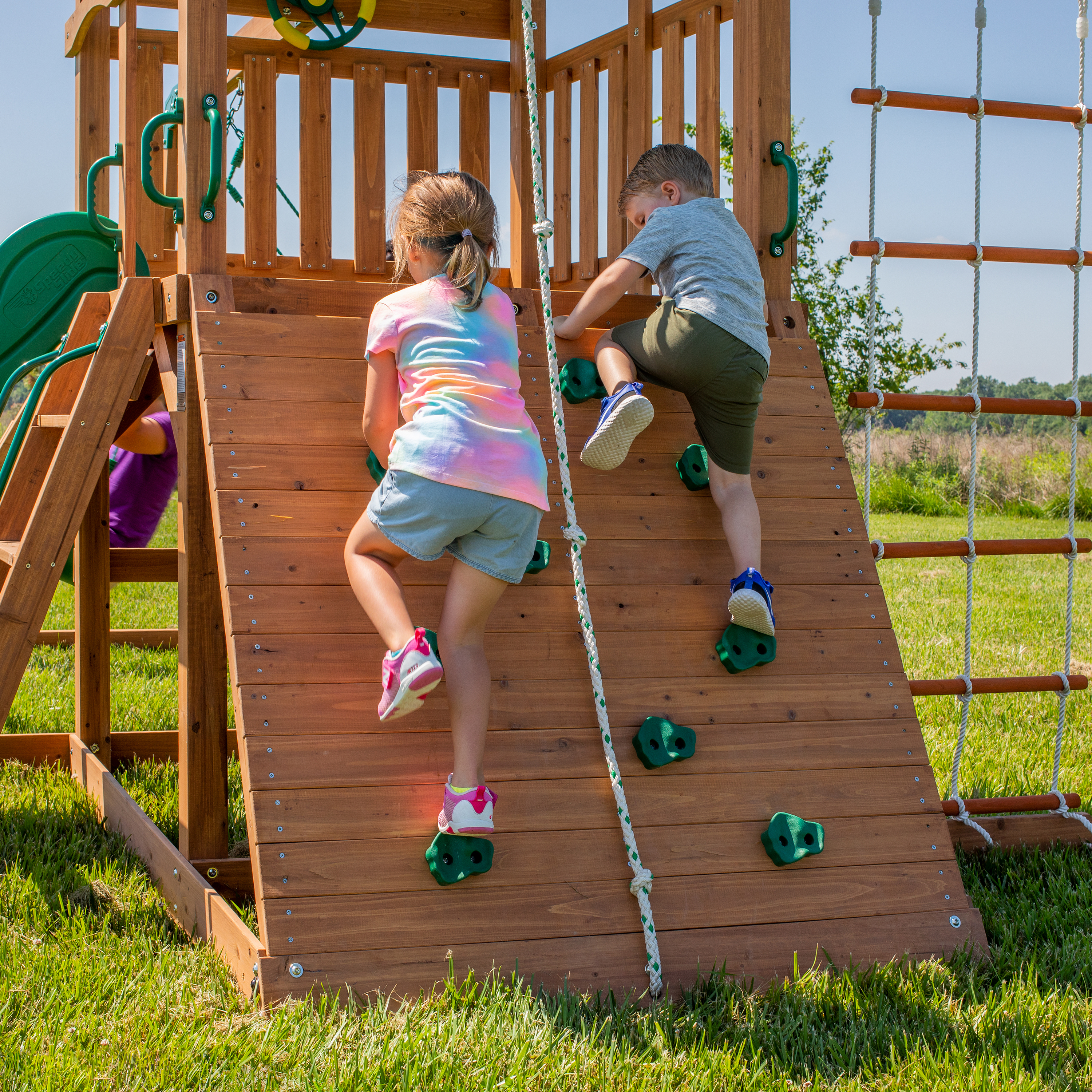 Greyson Peak Swing Set with Slide and Climbing Wall