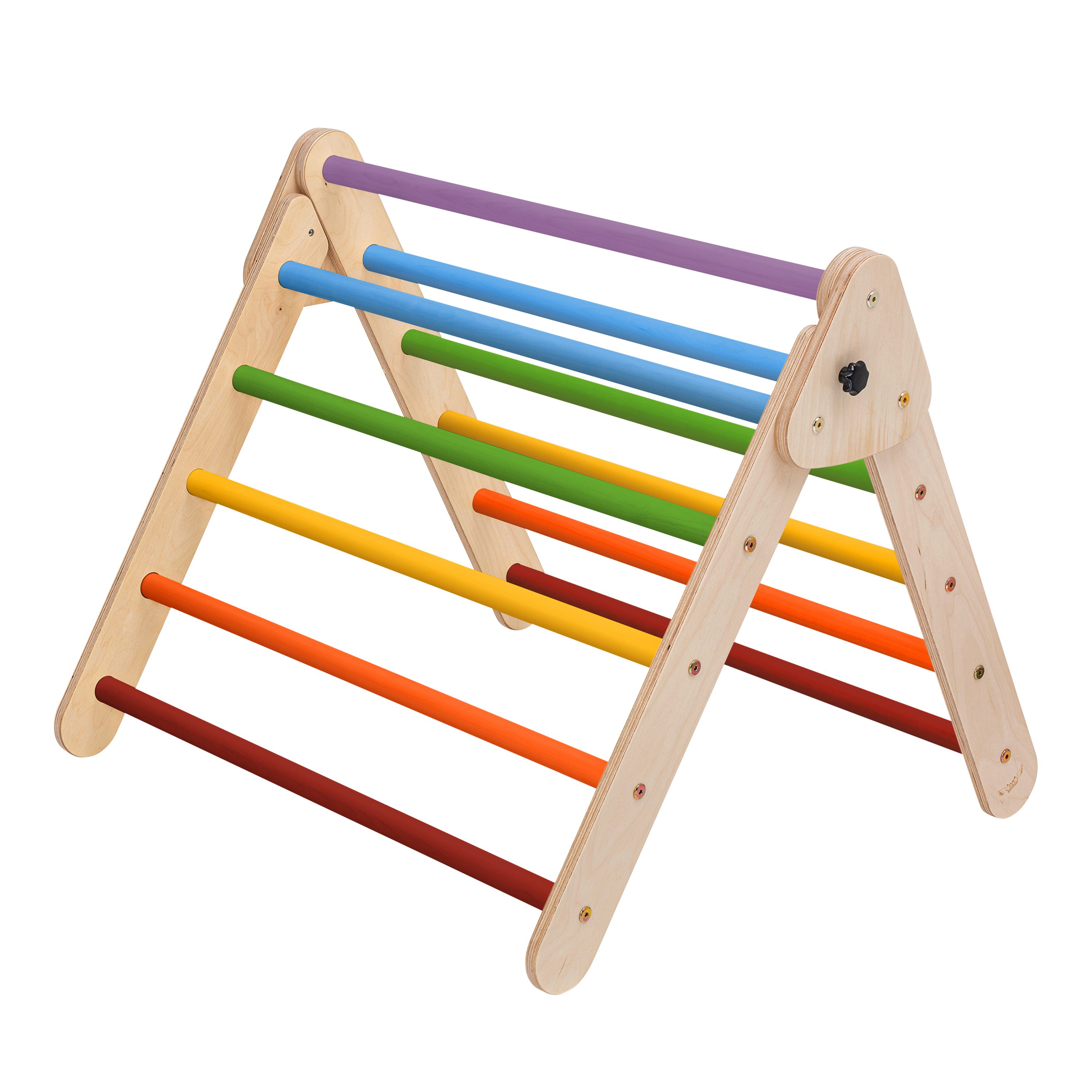 Houten Klimdriehoek met Ladder en Klimwand Regenboog