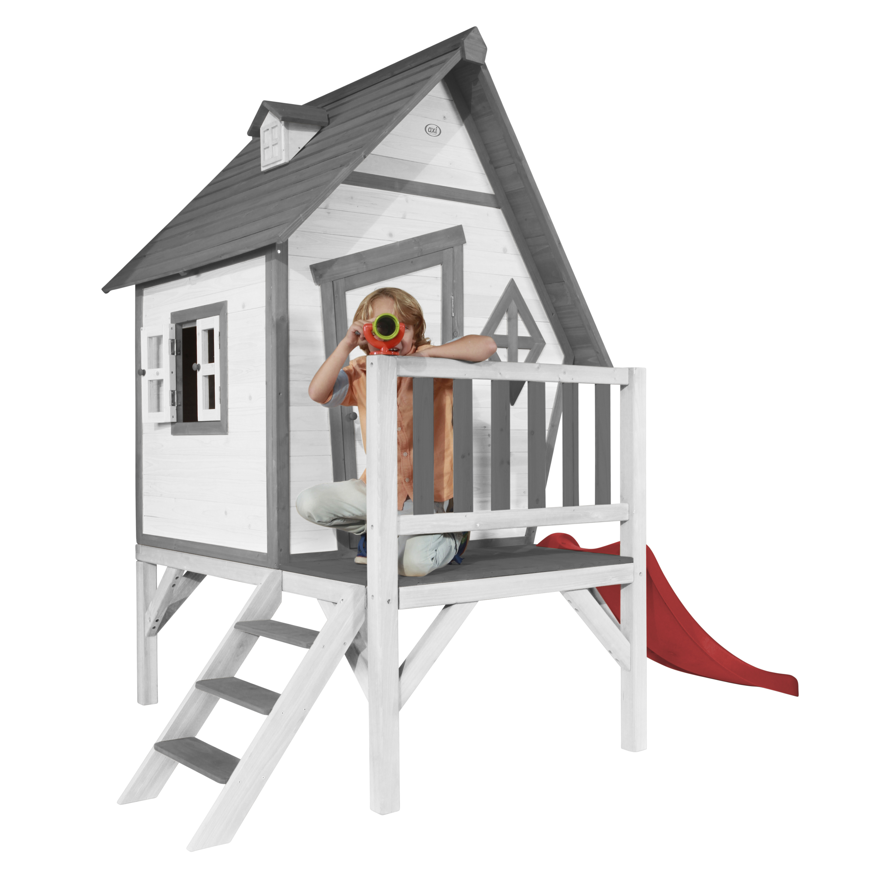 Cabin XL Playhouse Grey/White - Red Slide