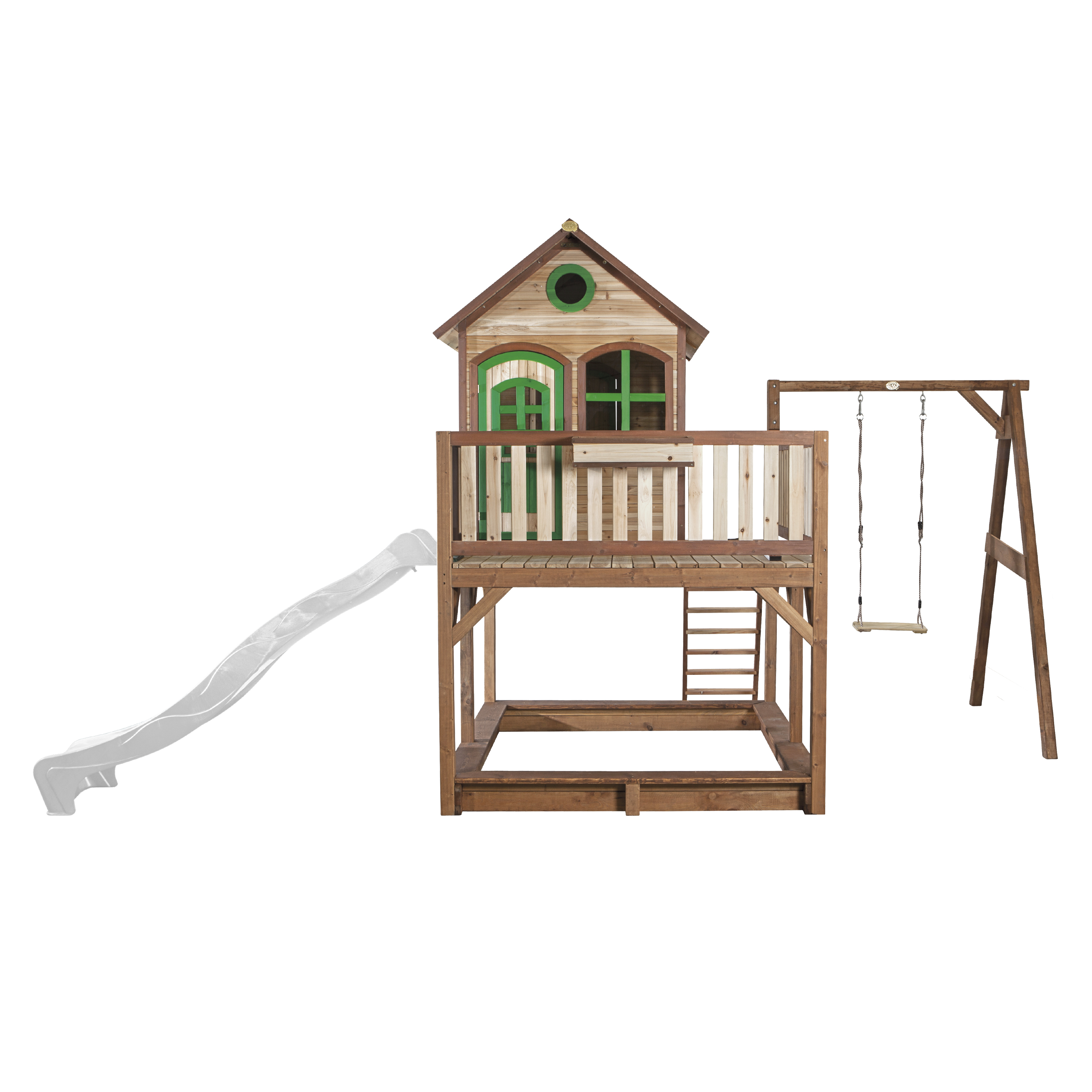 Liam Playhouse with Single Swing Brown/Green - White Slide