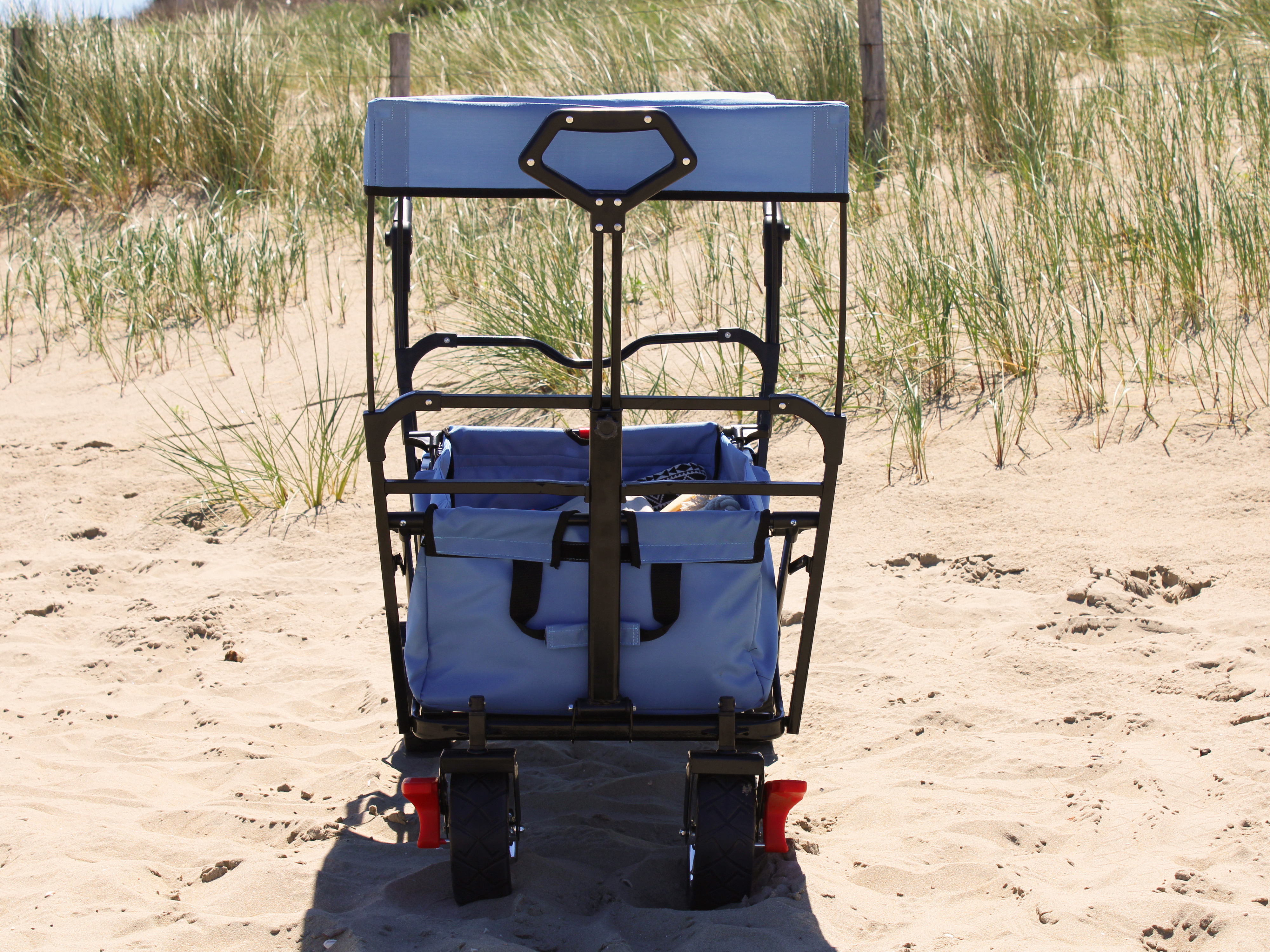 AB210 Foldable Beachwagon with roof, bag, brake and handlebar Blue