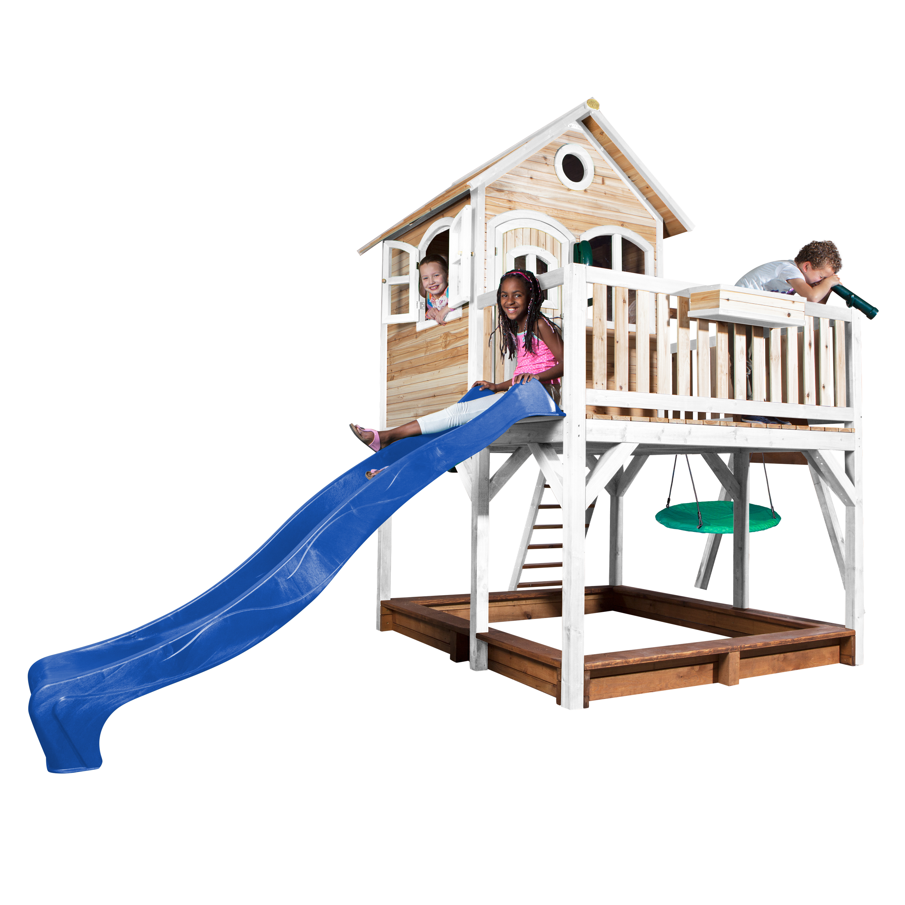 Liam Playhouse with Summer Nest Swing Brown/White - Blue Sli