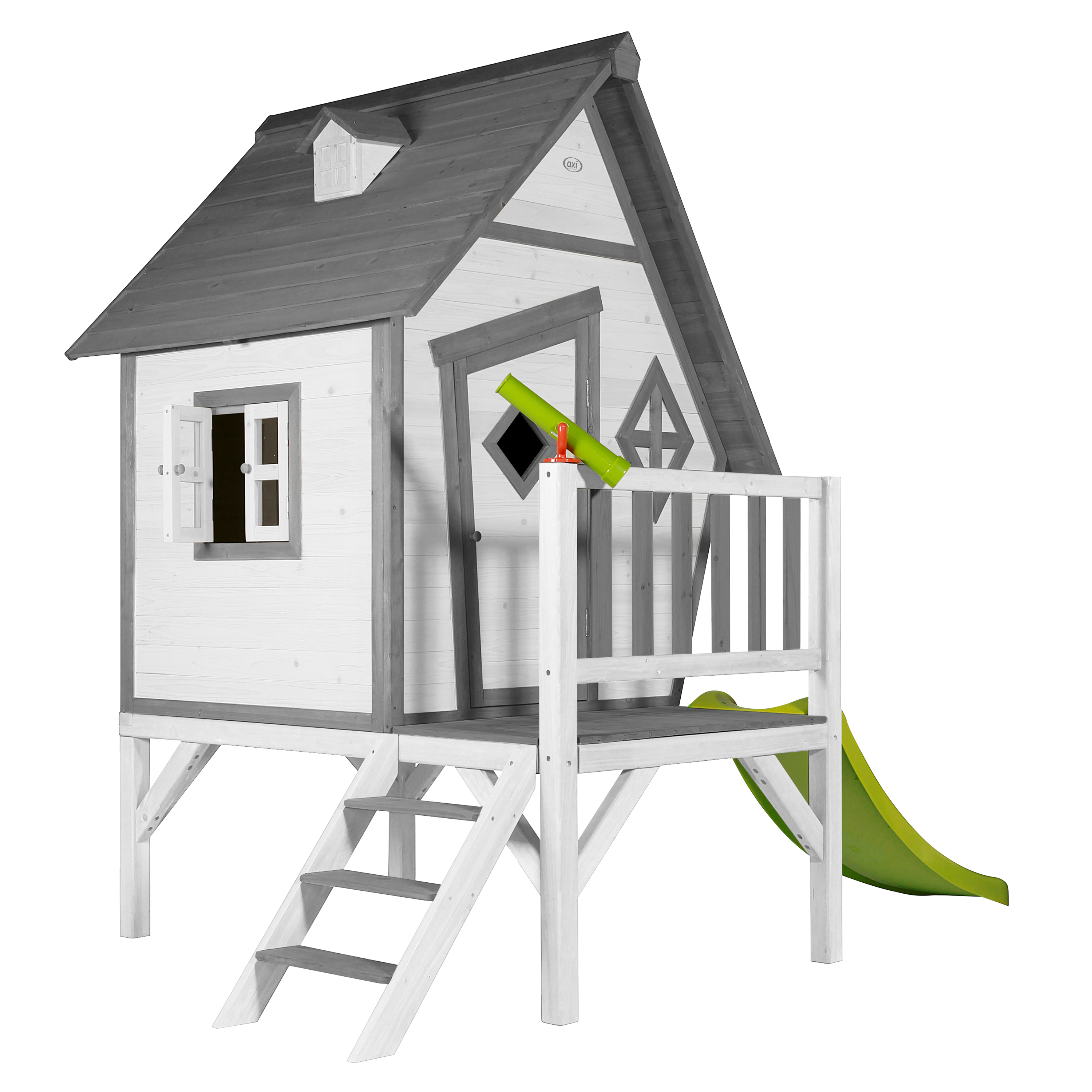 Cabin XL Playhouse Grey/White - Lime Green Slide