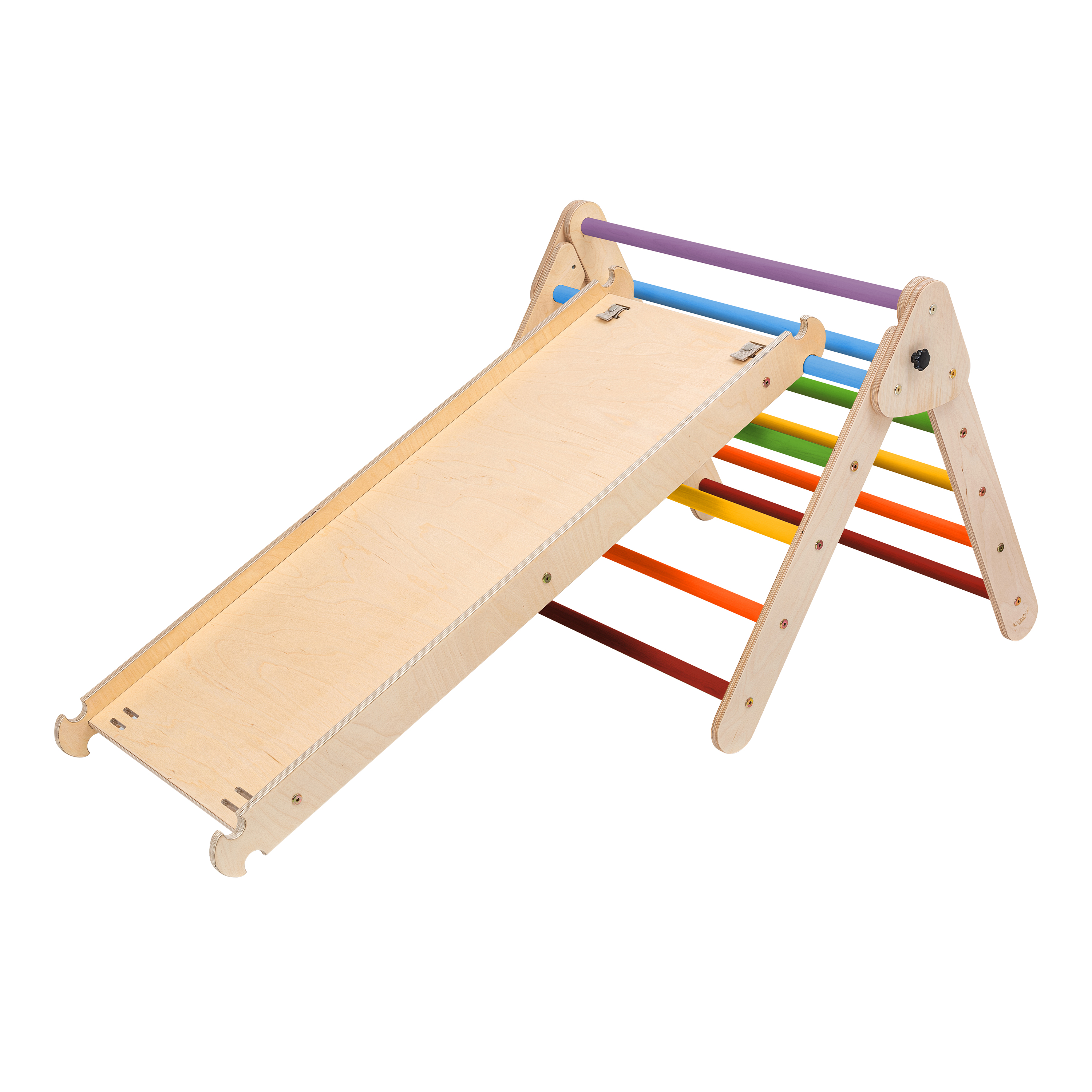 Houten Klimdriehoek met Ladder en Klimwand Regenboog