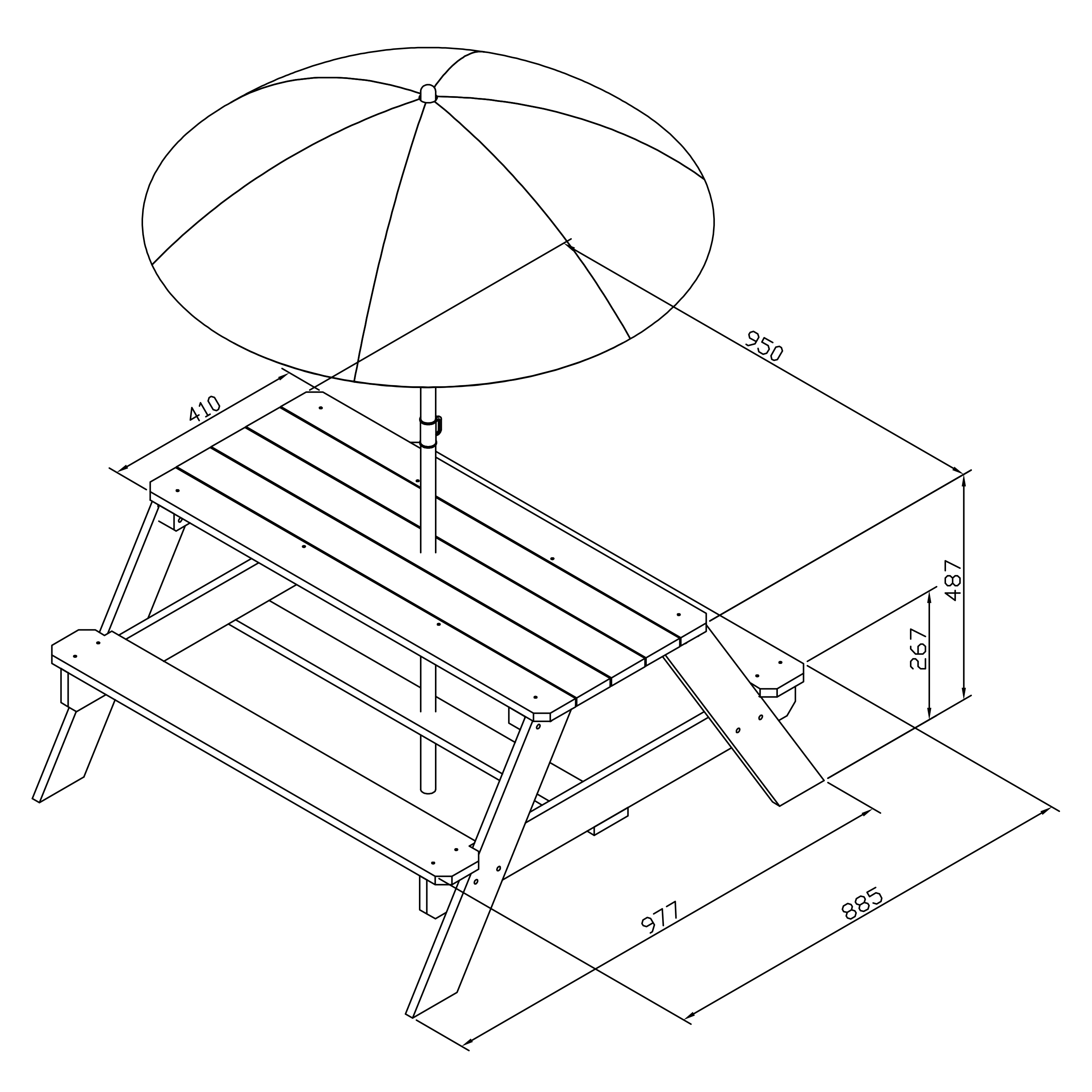 Nick Picnic Table Anthracite/grey - Umbrella Blue/grey