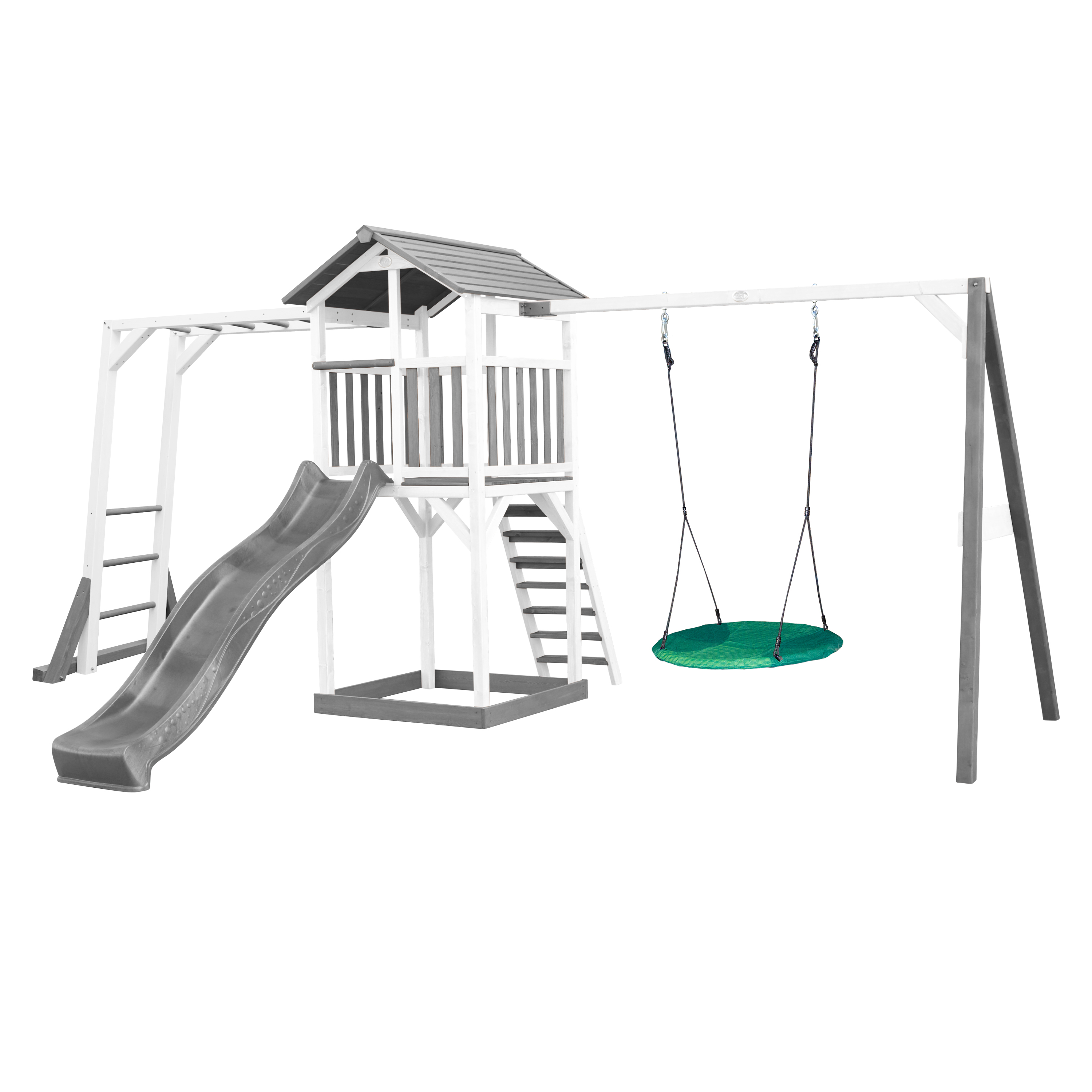 Beach Tower with Climbing Frame and Summer Nest Swing Grey/W