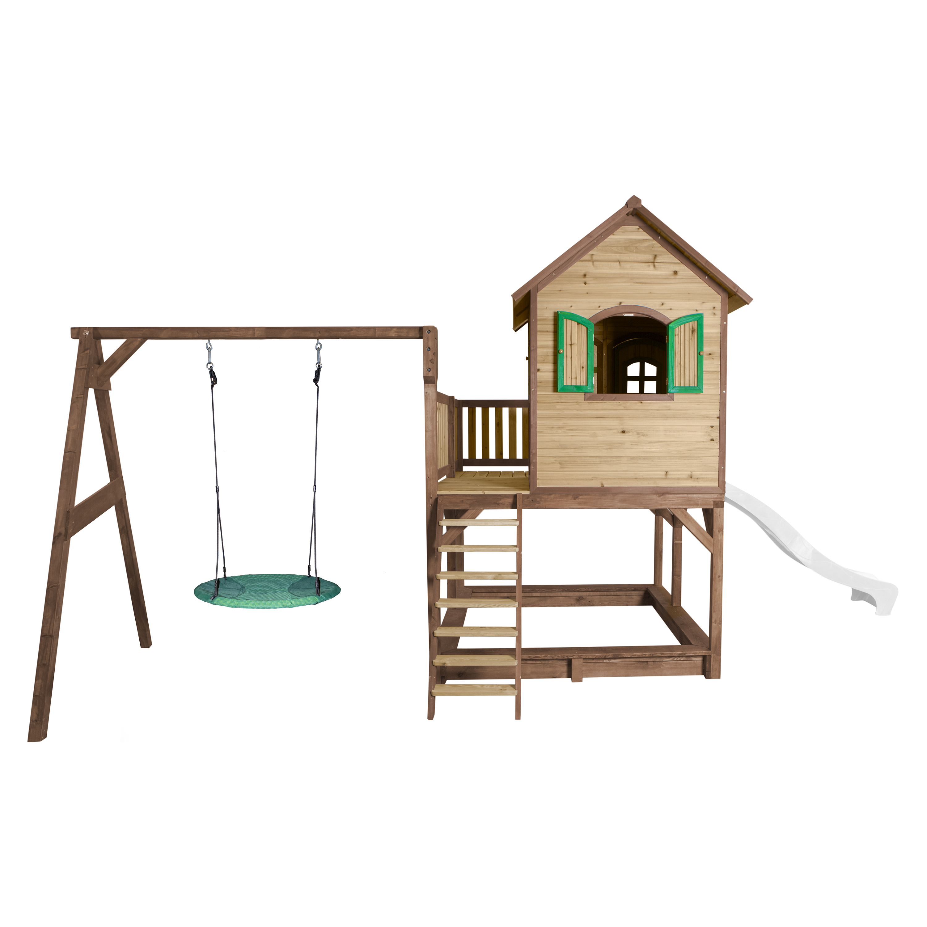 Liam Playhouse with Summer Nest Swing Brown/Green - White Sl