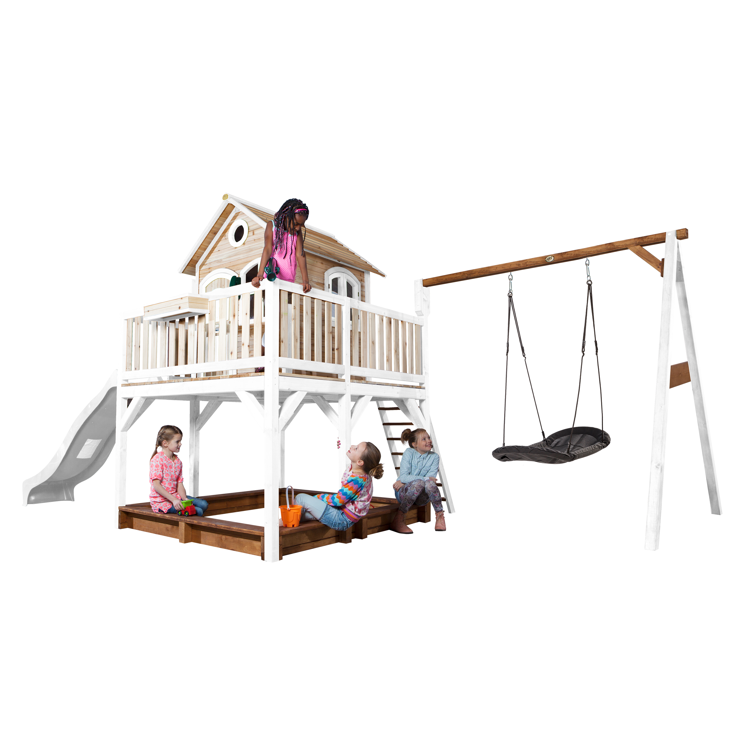 Liam Playhouse with Roxy Nest Swing Brown/White - White Slide