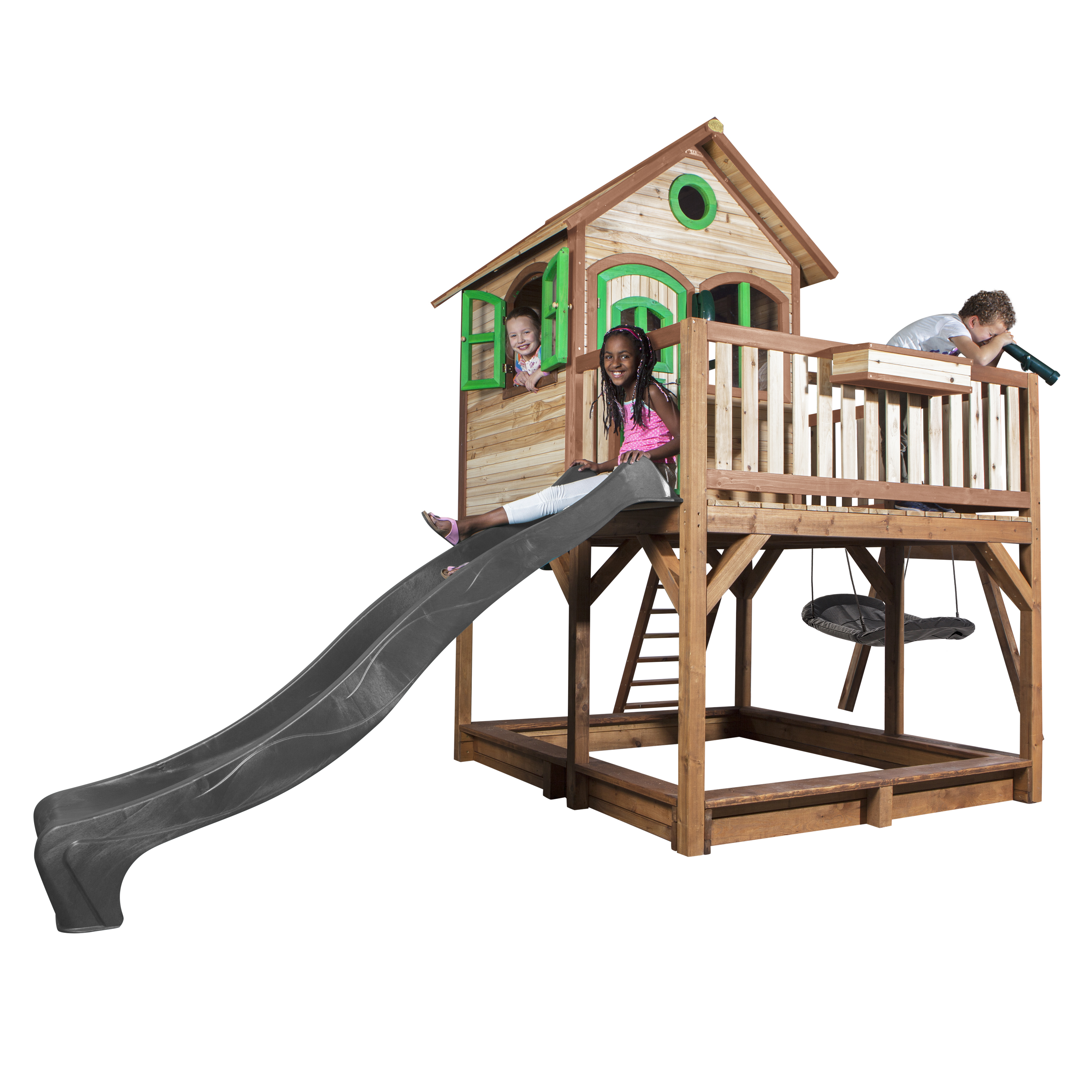 Liam Playhouse with Roxy Nest Swing Brown/Green - Grey Slide