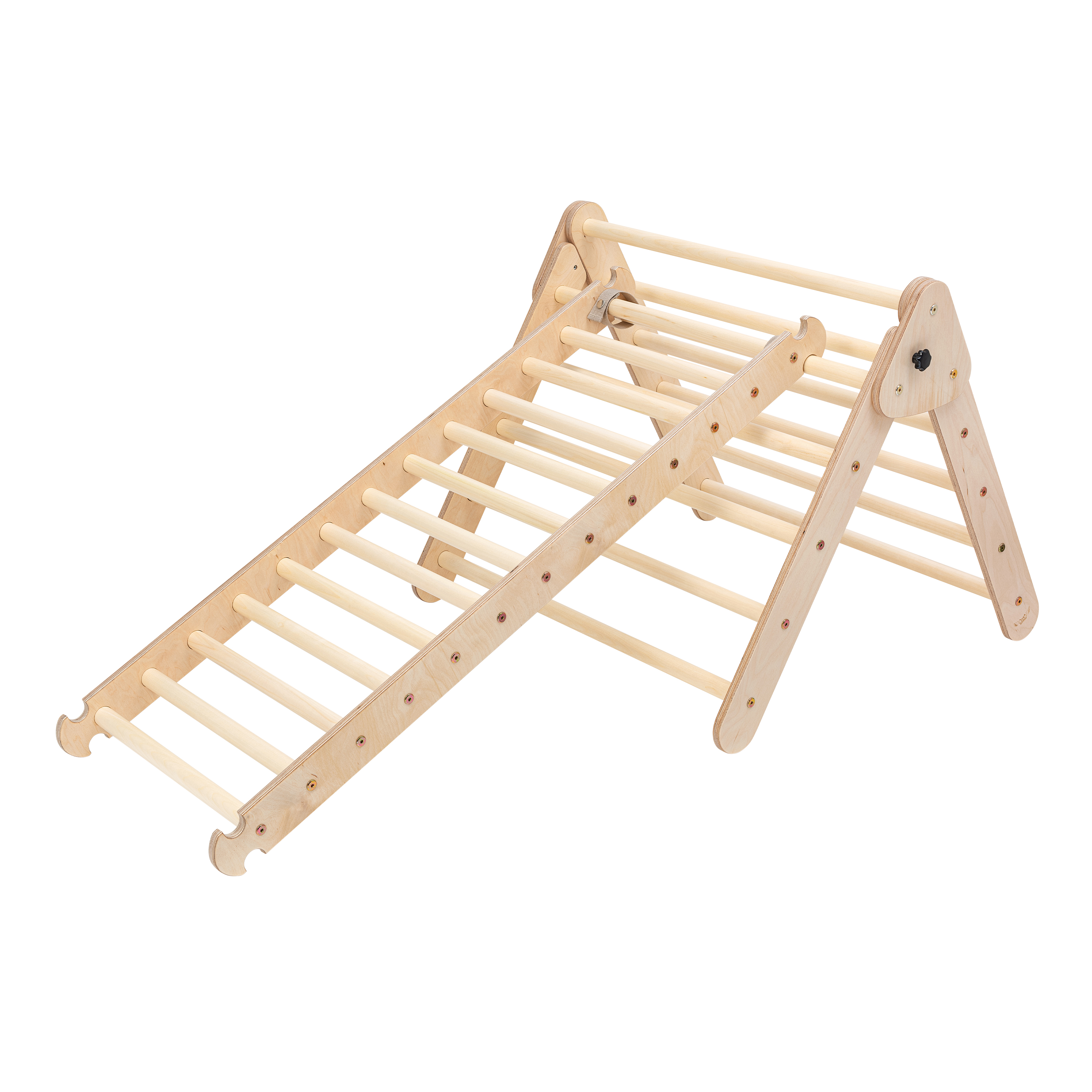 Wooden Climbing Triangle with Ladder and Climbing Wall Natur