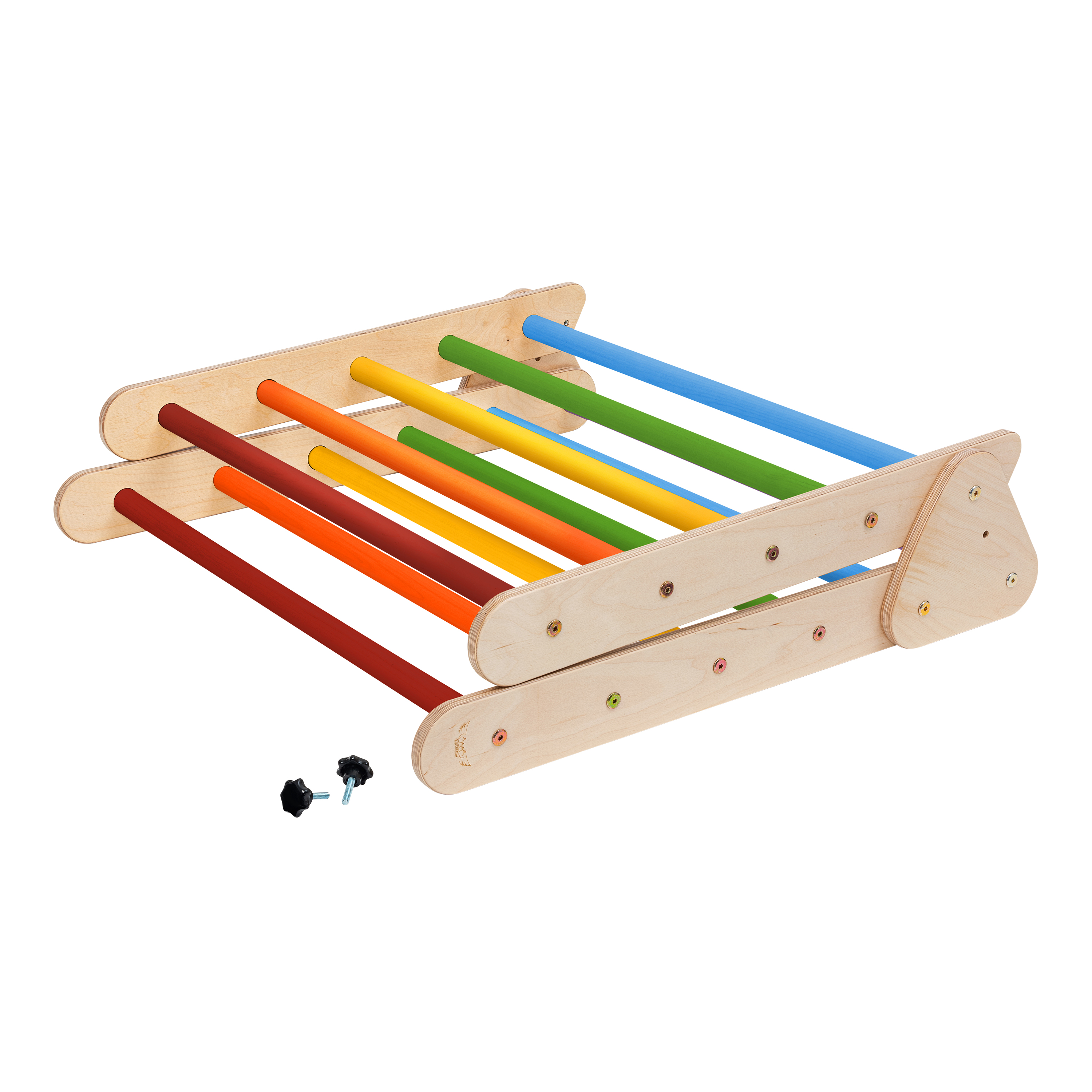 Houten Klimdriehoek met Ladder en Klimwand Regenboog