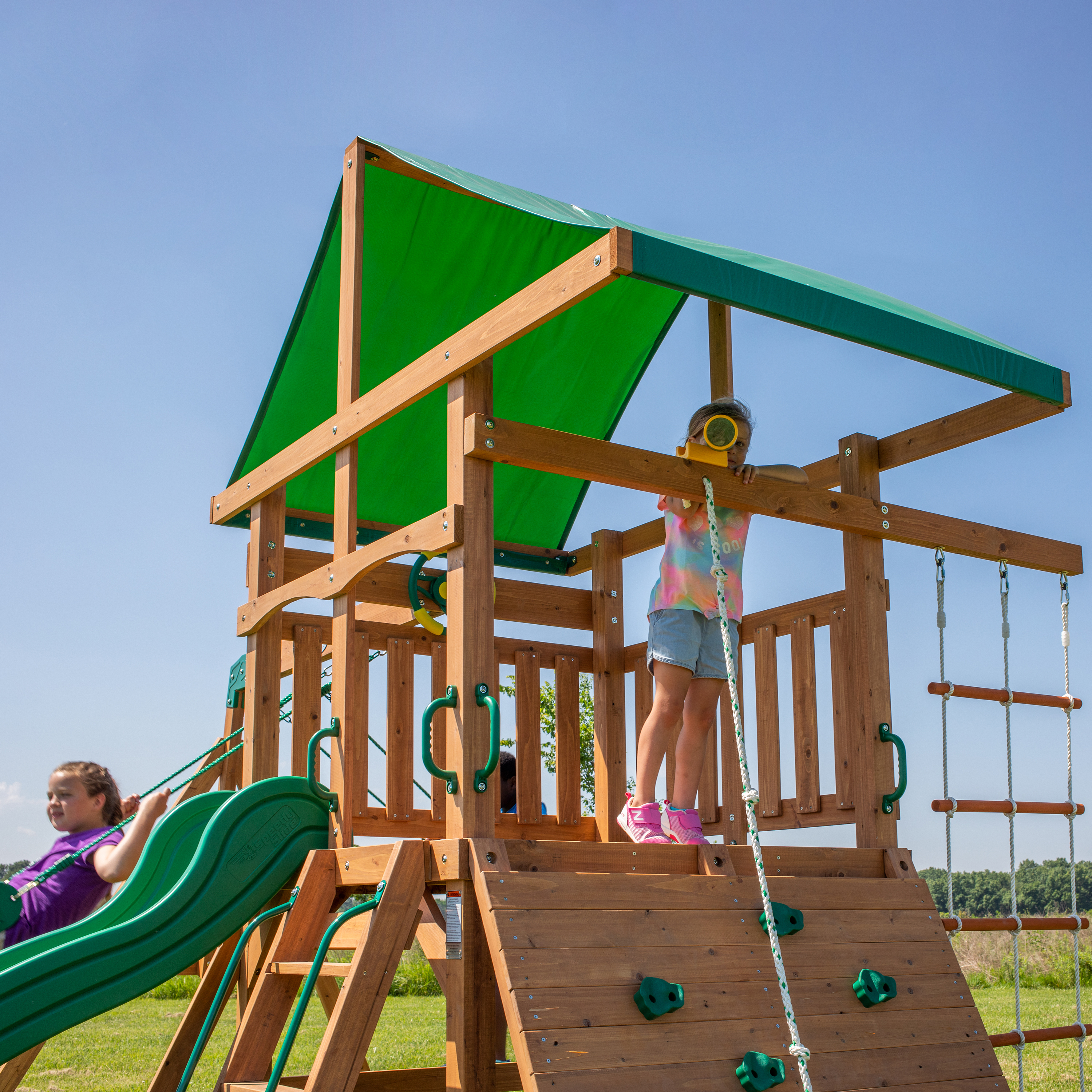 Greyson Peak Swing Set with Slide and Climbing Wall