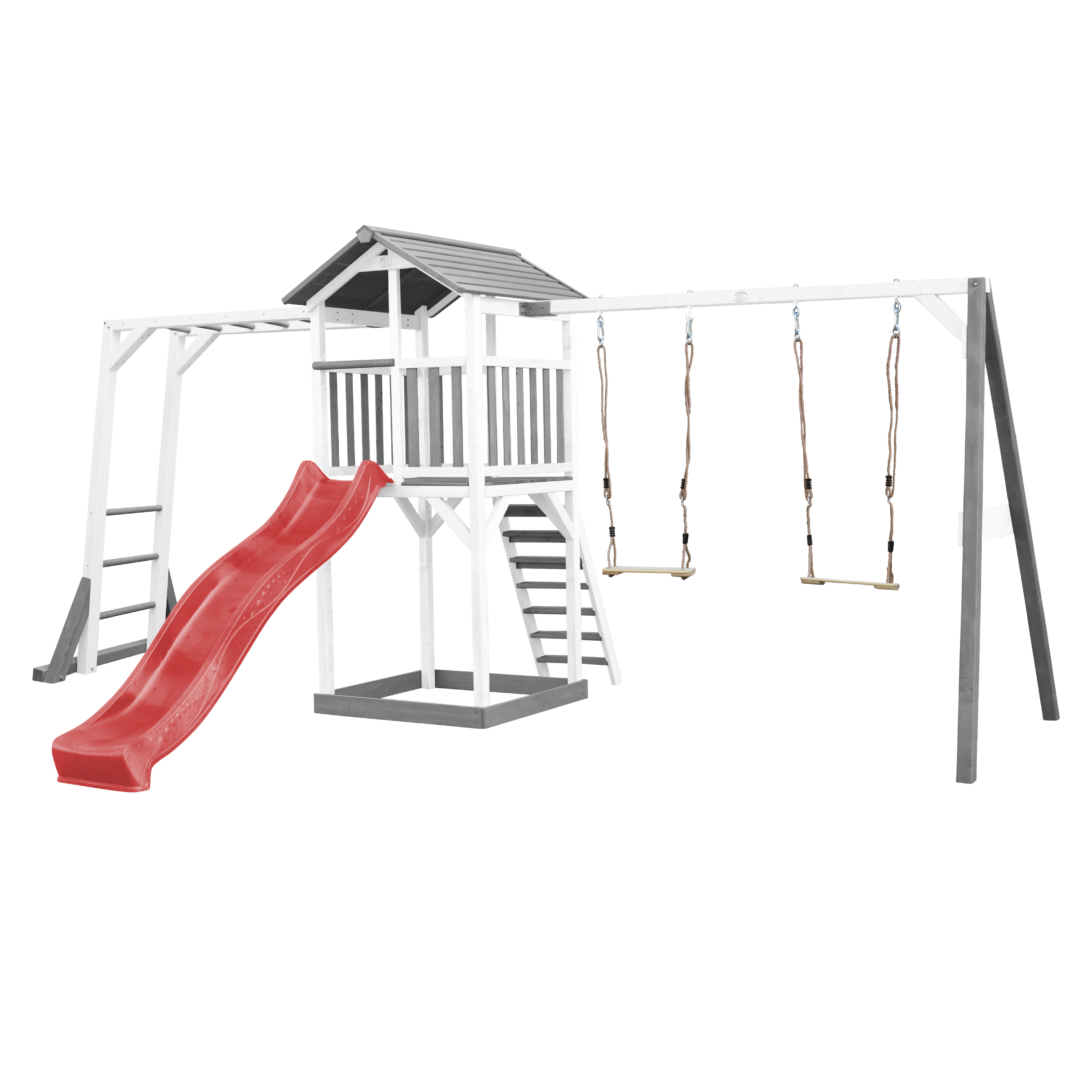 Beach Tower with Climbing Frame and Double Swing Grey/White 