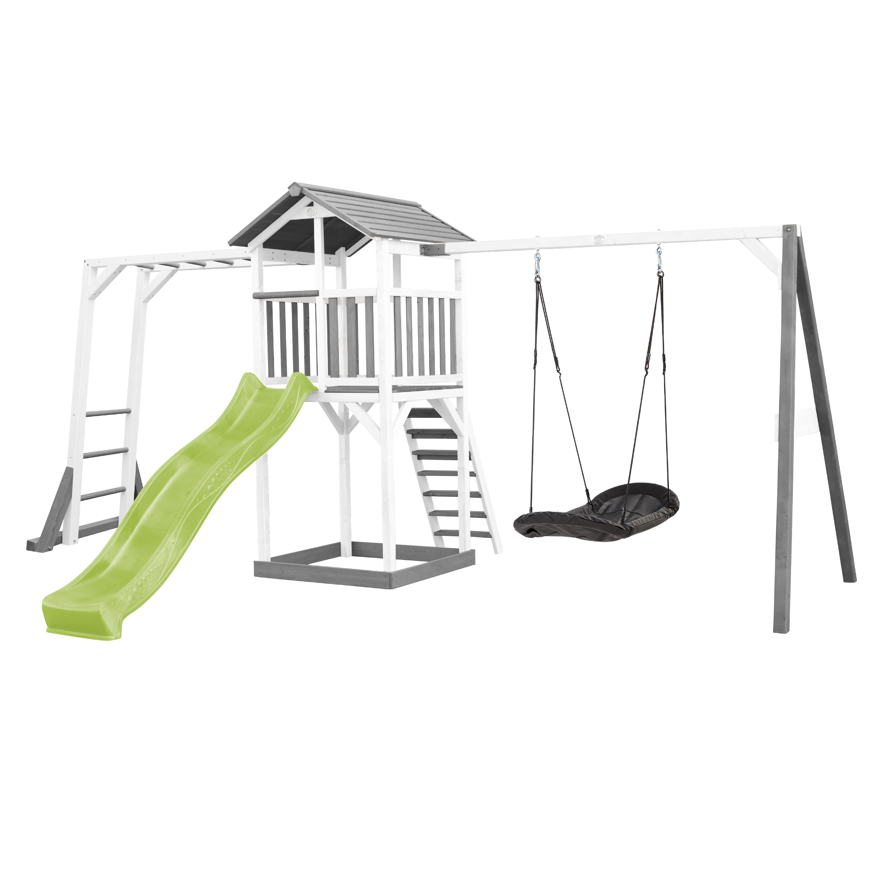 Beach Tower with Climbing Frame and Roxy Nest Swing Grey/Whi