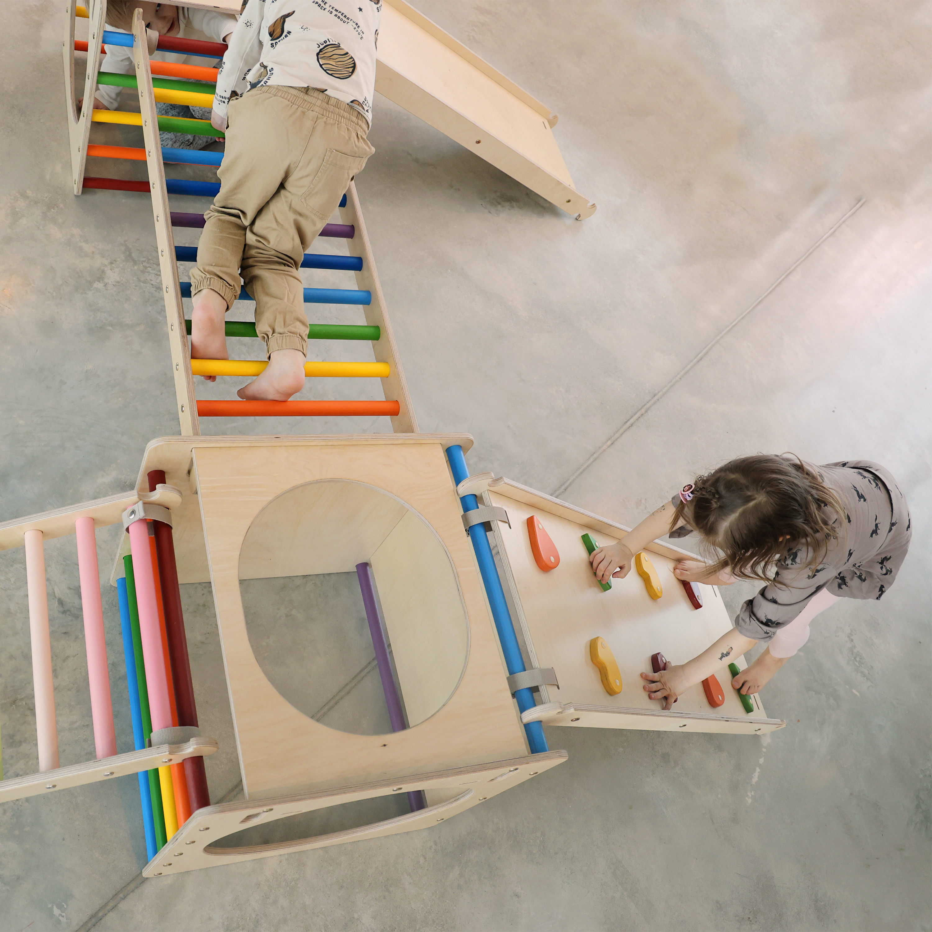 Wooden Activity Cube with Ladder and Climbing Wall Rainbow