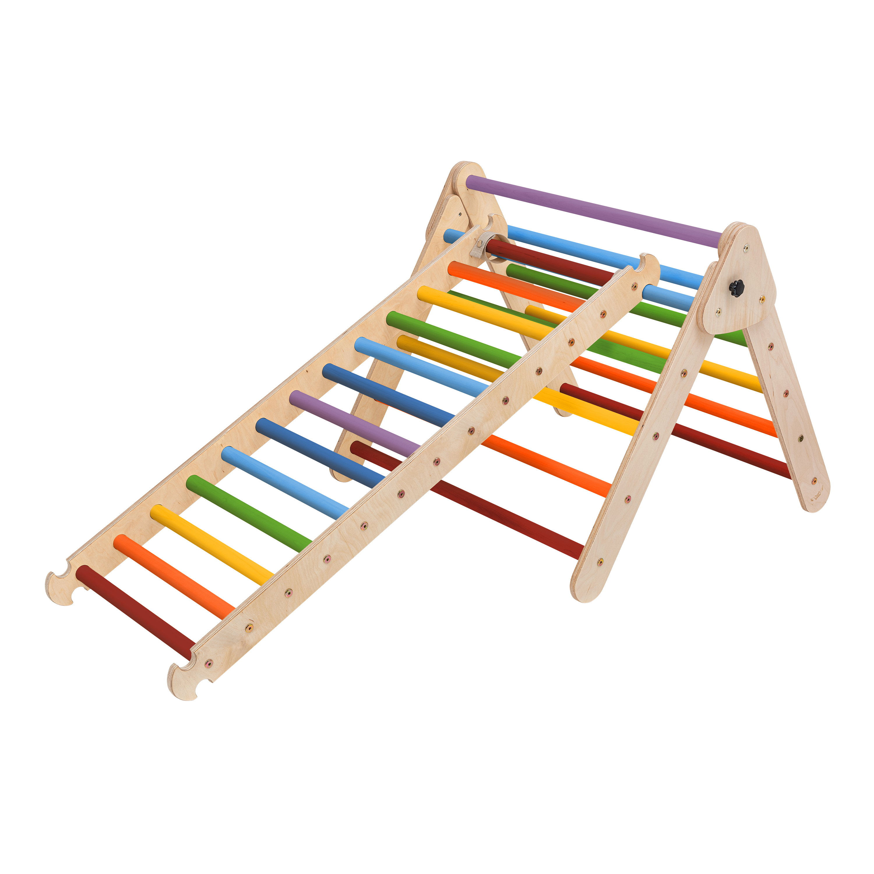 Houten Klimdriehoek met Ladder en Klimwand Regenboog