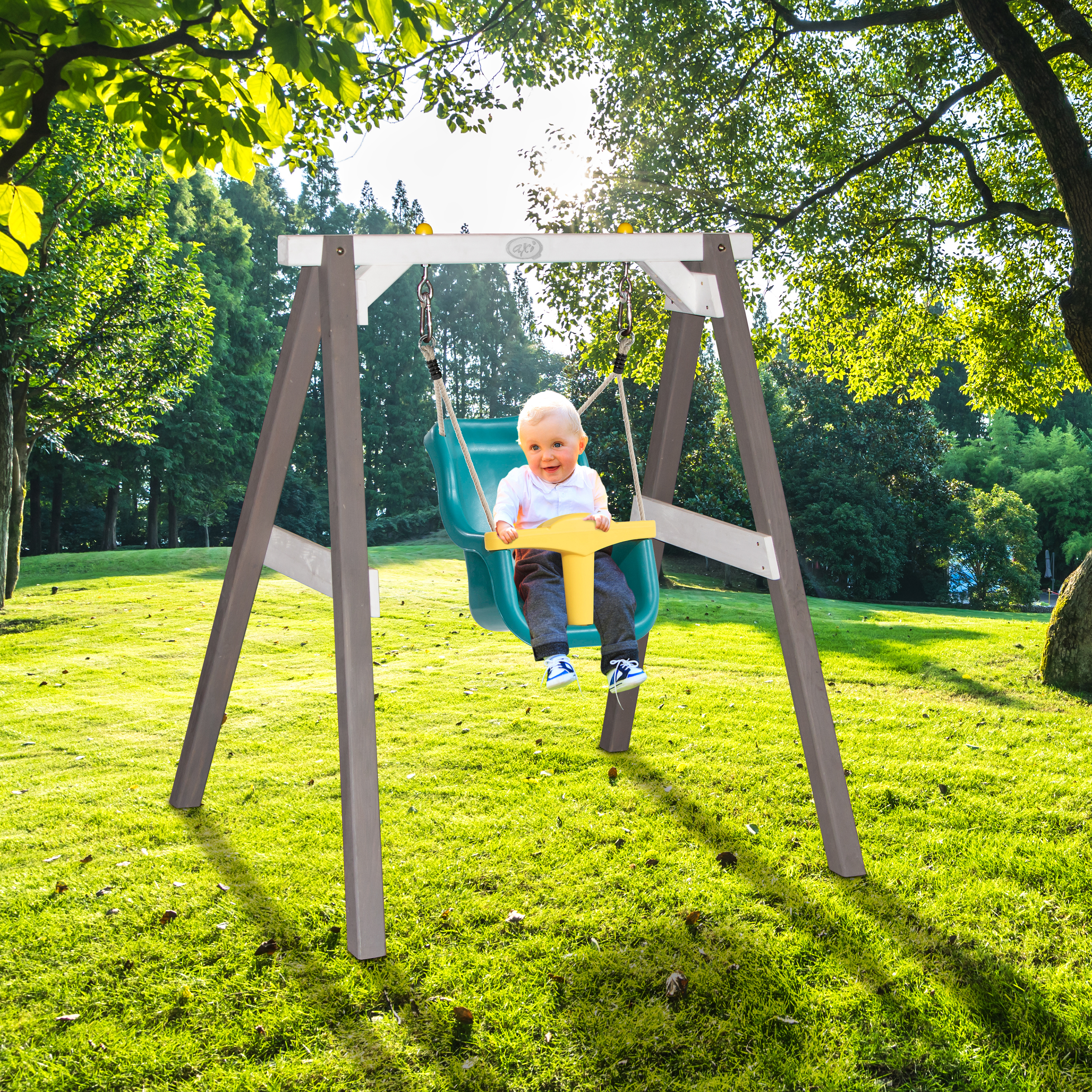 Baby Swing Grey / White with seat Turquoise/yellow