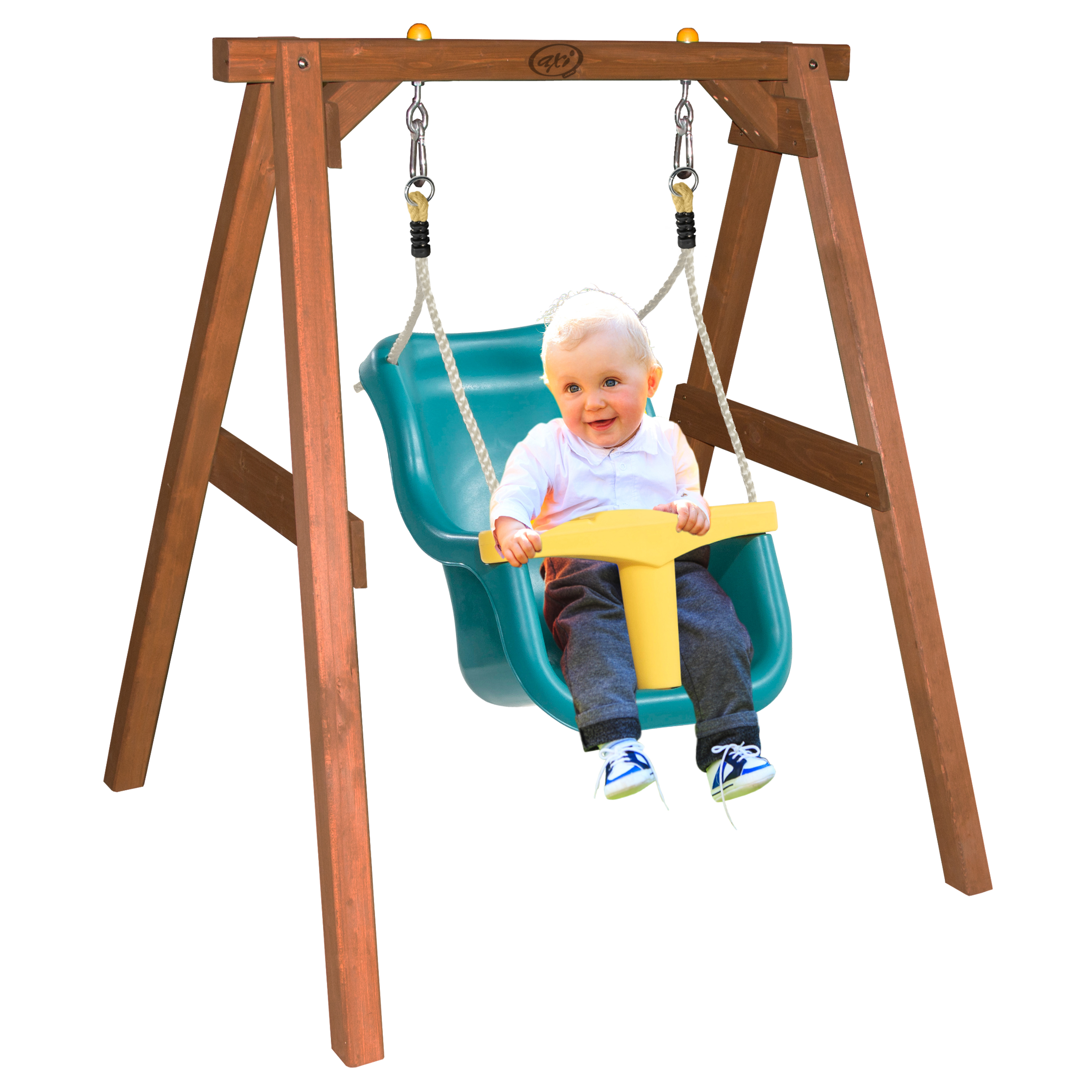 Baby Swing Brown with seat Turquoise/yellow