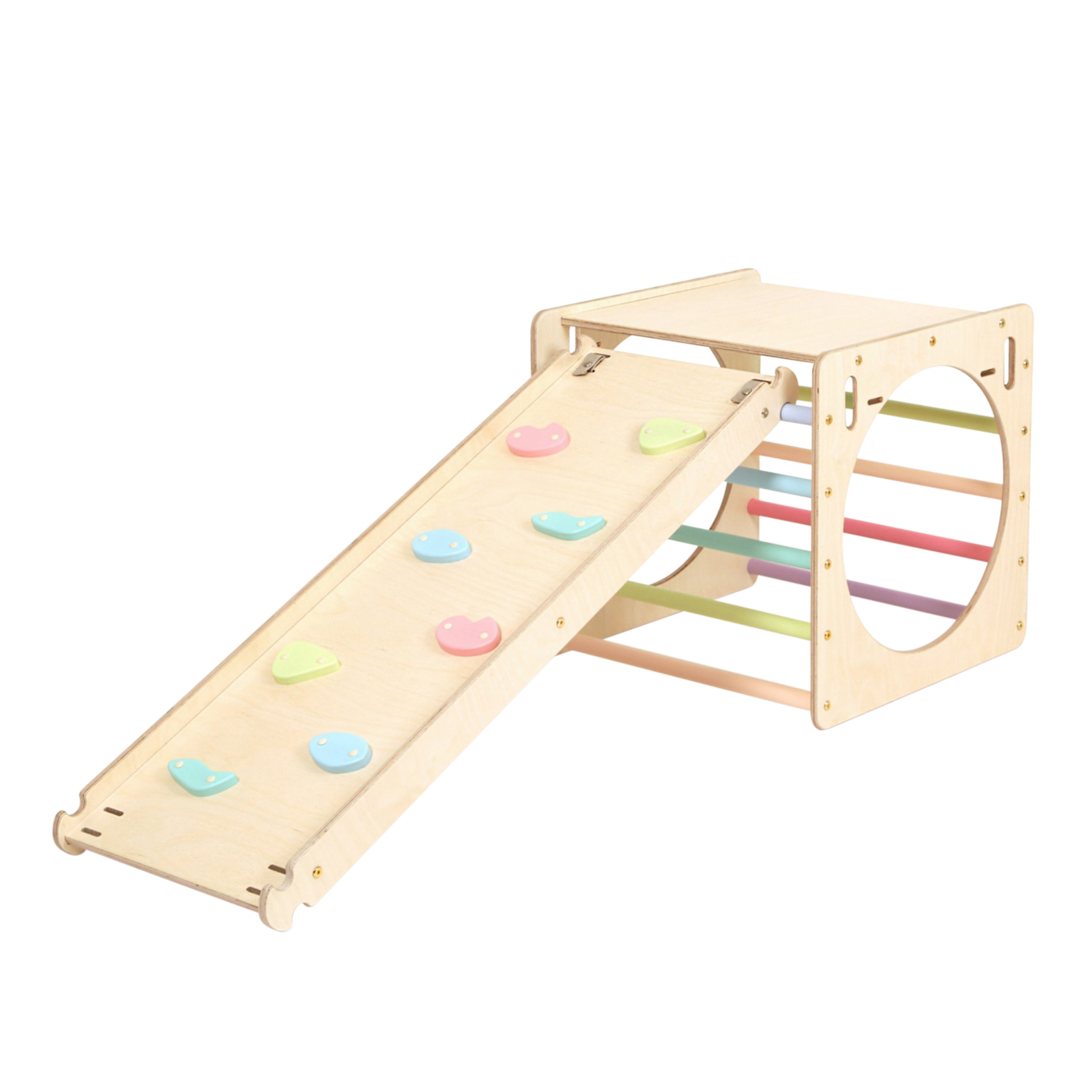 Houten Activiteiten Kubus met Ladder en Klimwand Pastel