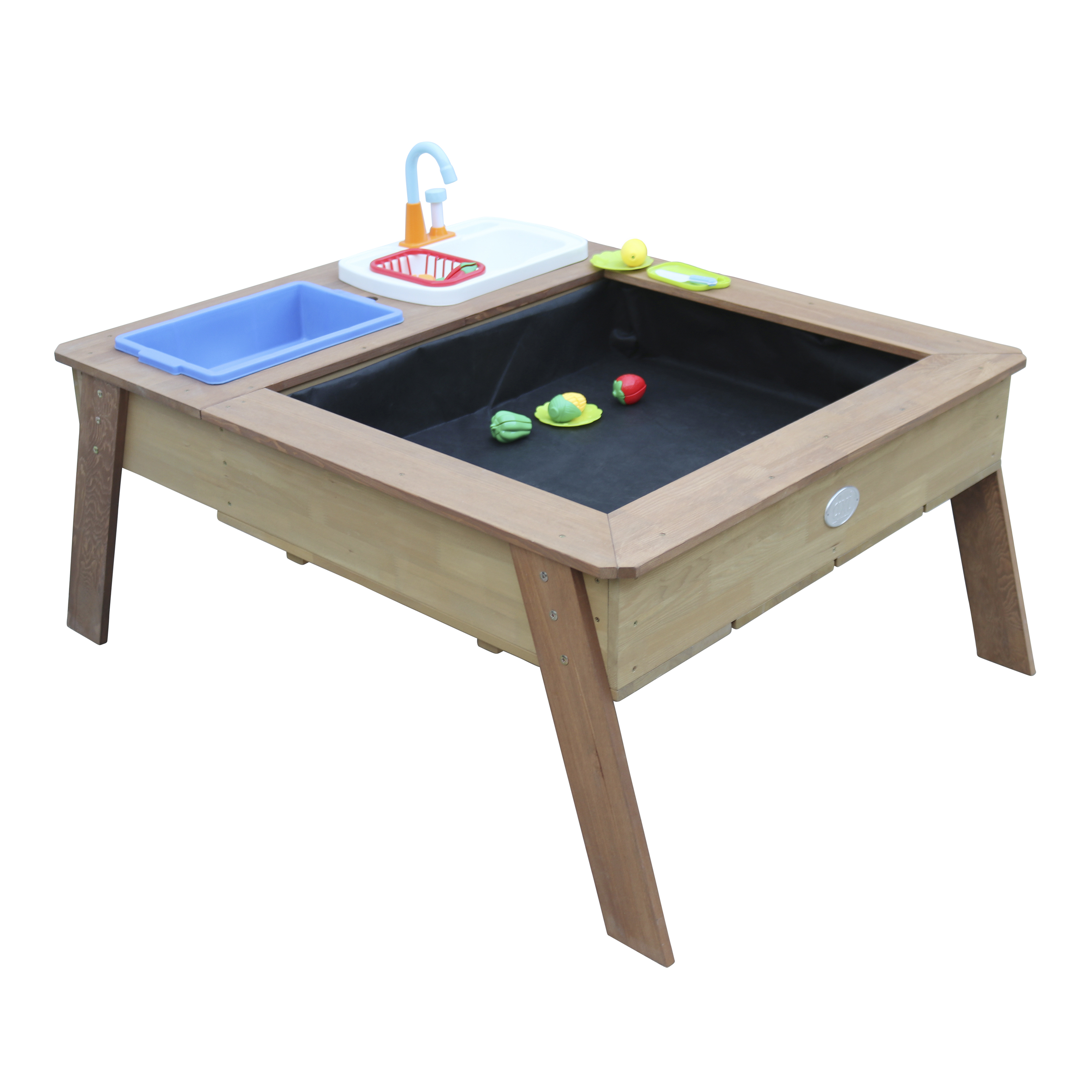 Linda Sand & Water Table with Play Kitchen sink Brown - Umbrella Blue/White