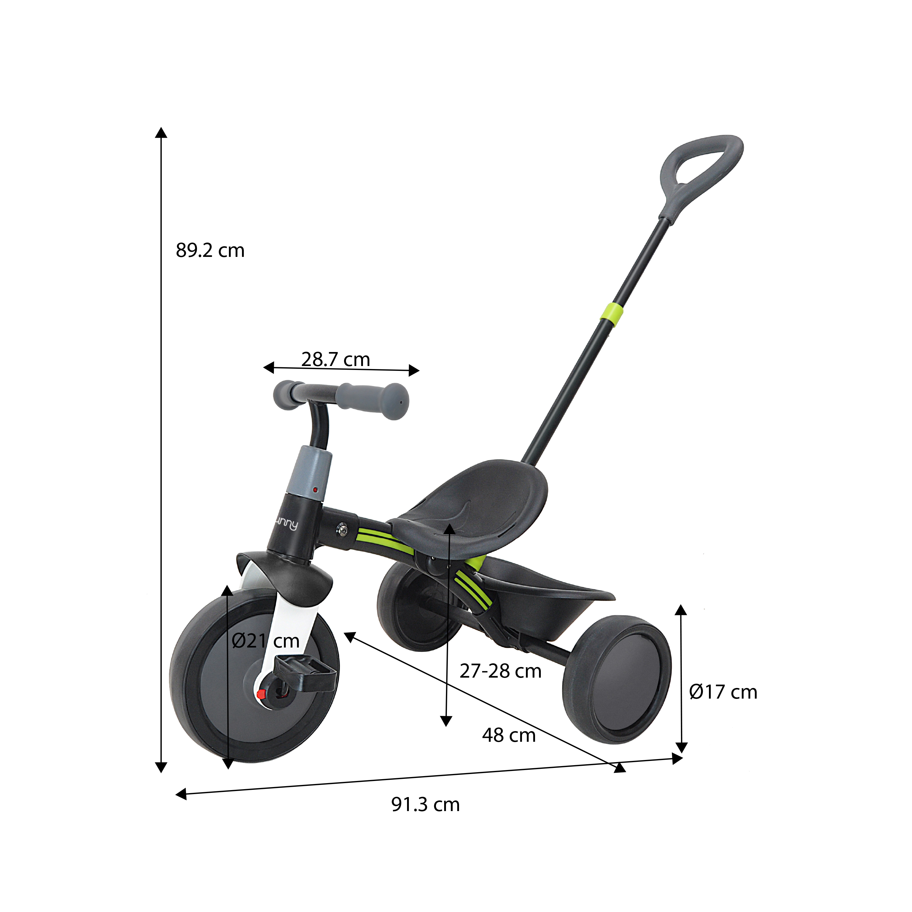 Tricycle with Removable Pushbar - Black