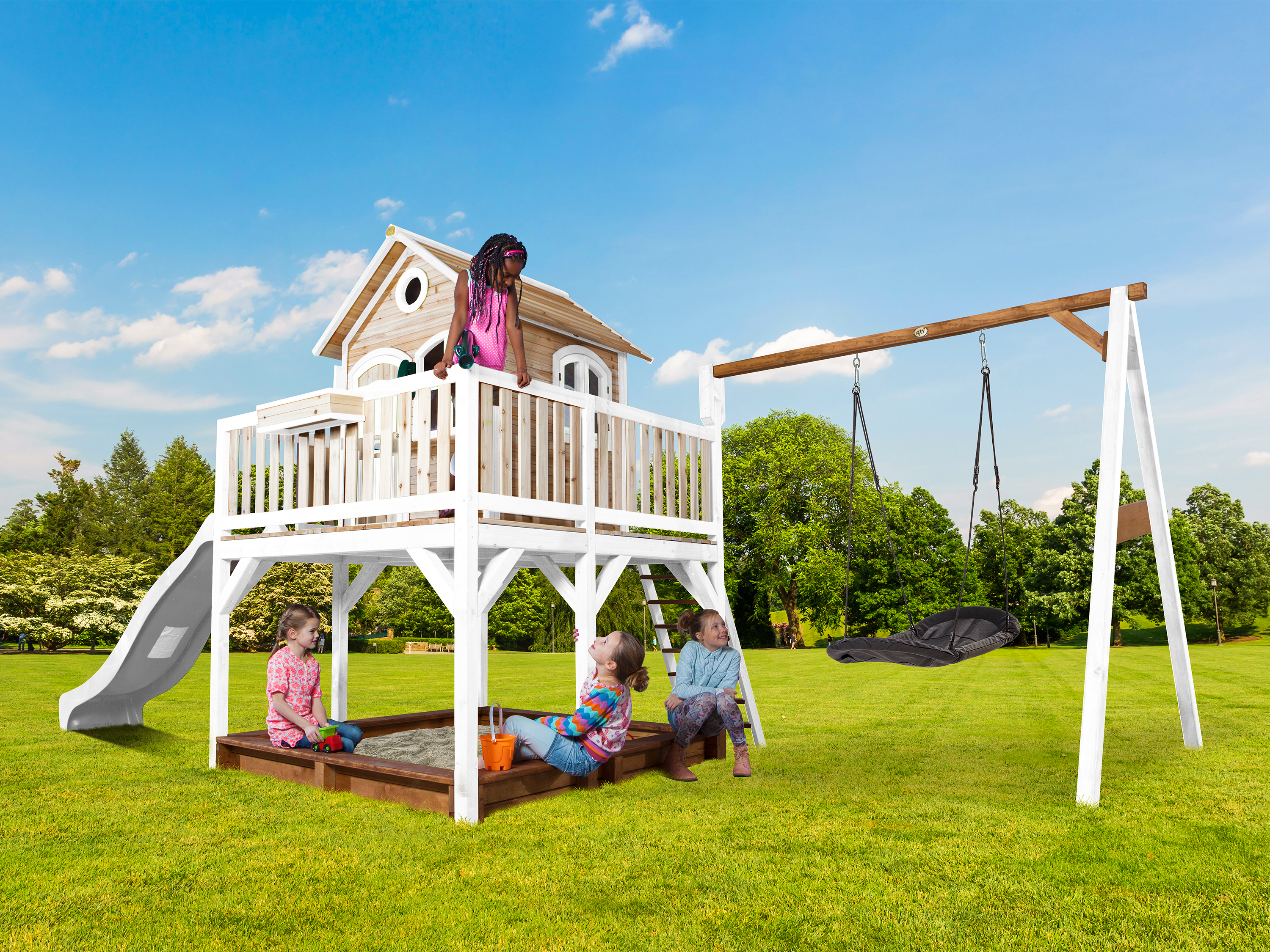 Liam Playhouse with Roxy Nest Swing Brown/White - White Slide