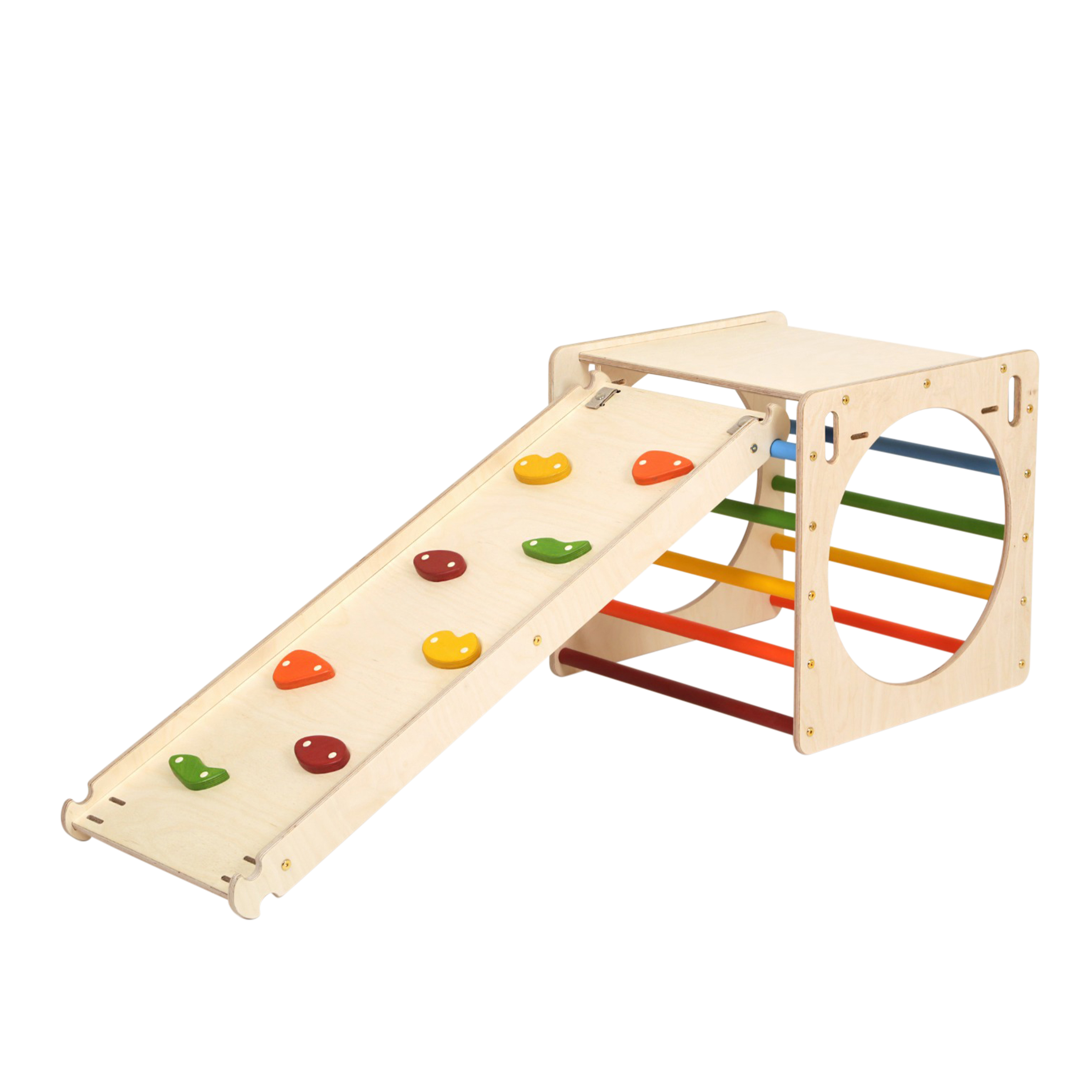 Wooden Activity Cube with Ladder and Climbing Wall Rainbow