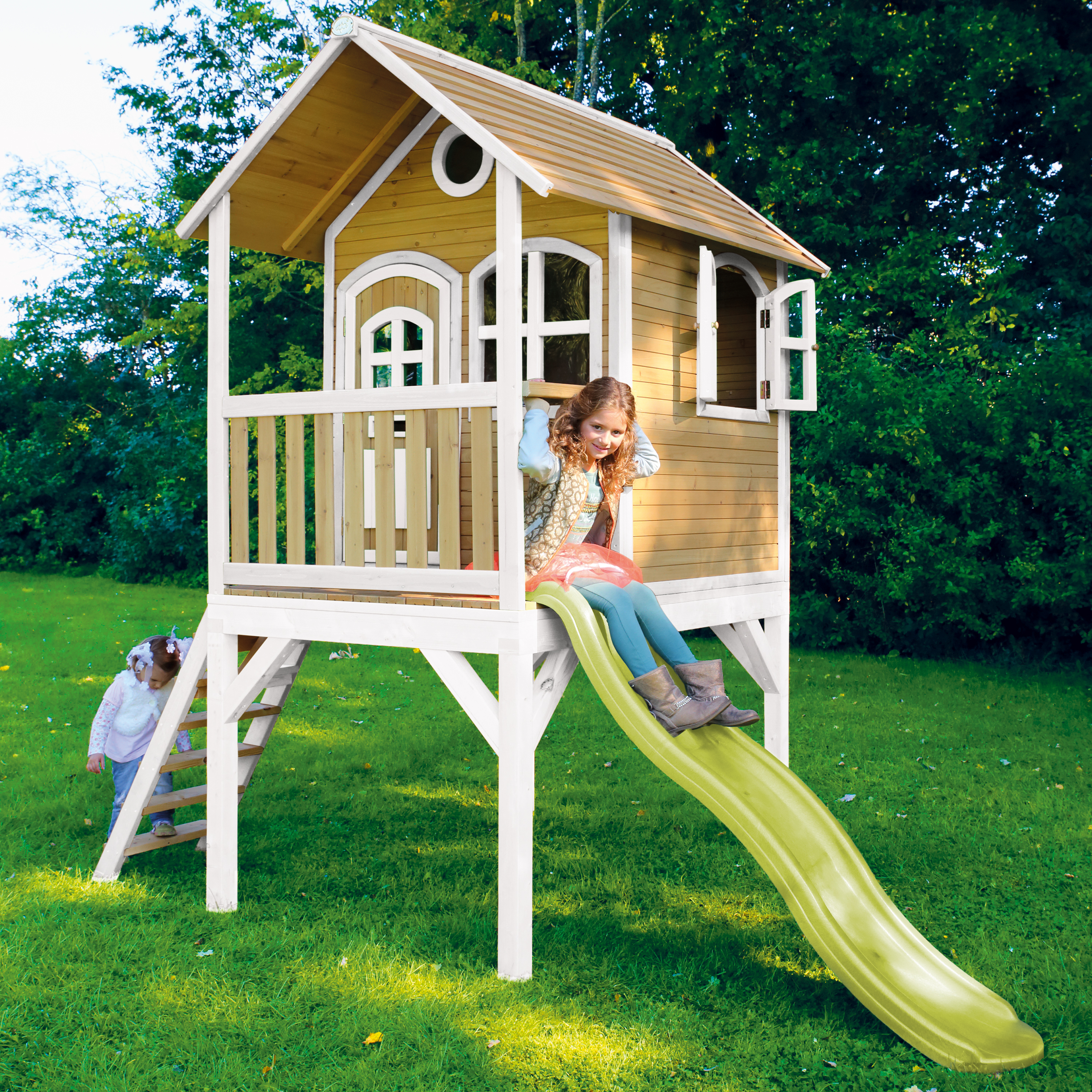 Laura Playhouse Brown/White - Lime Green Slide