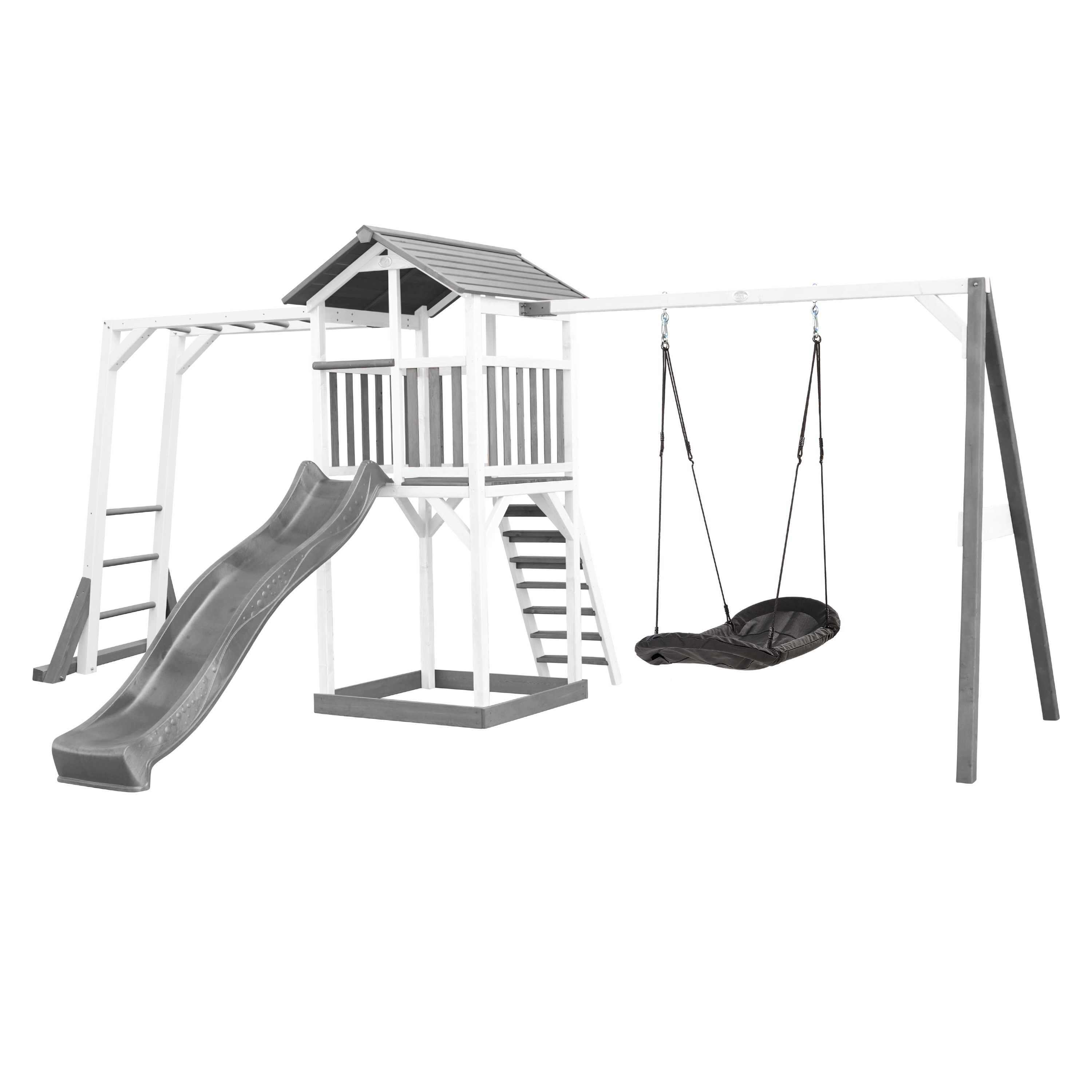 Beach Tower with Climbing Frame and Roxy Nest Swing Grey/Whi