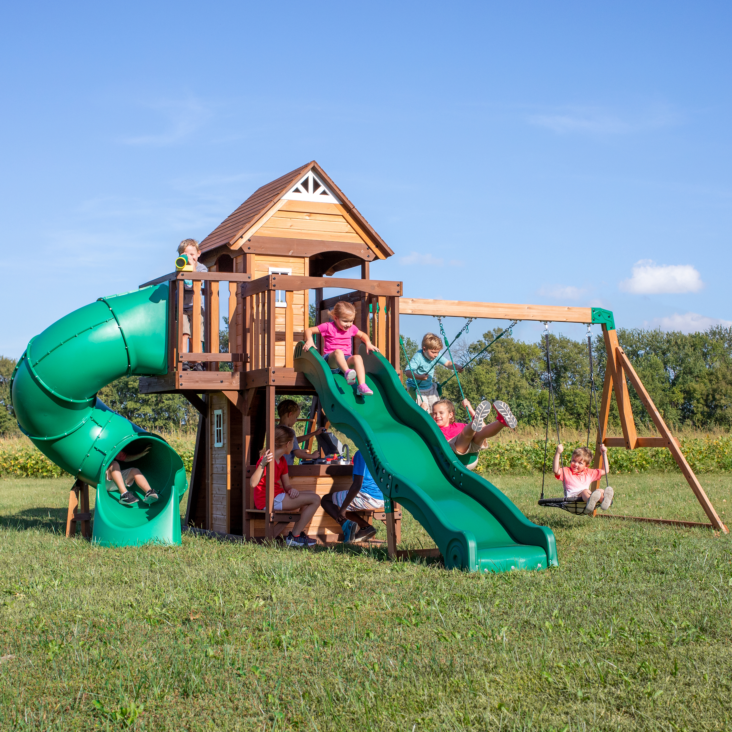 Cedar Cove Swing Set with 2 Slides and Observation Tower 