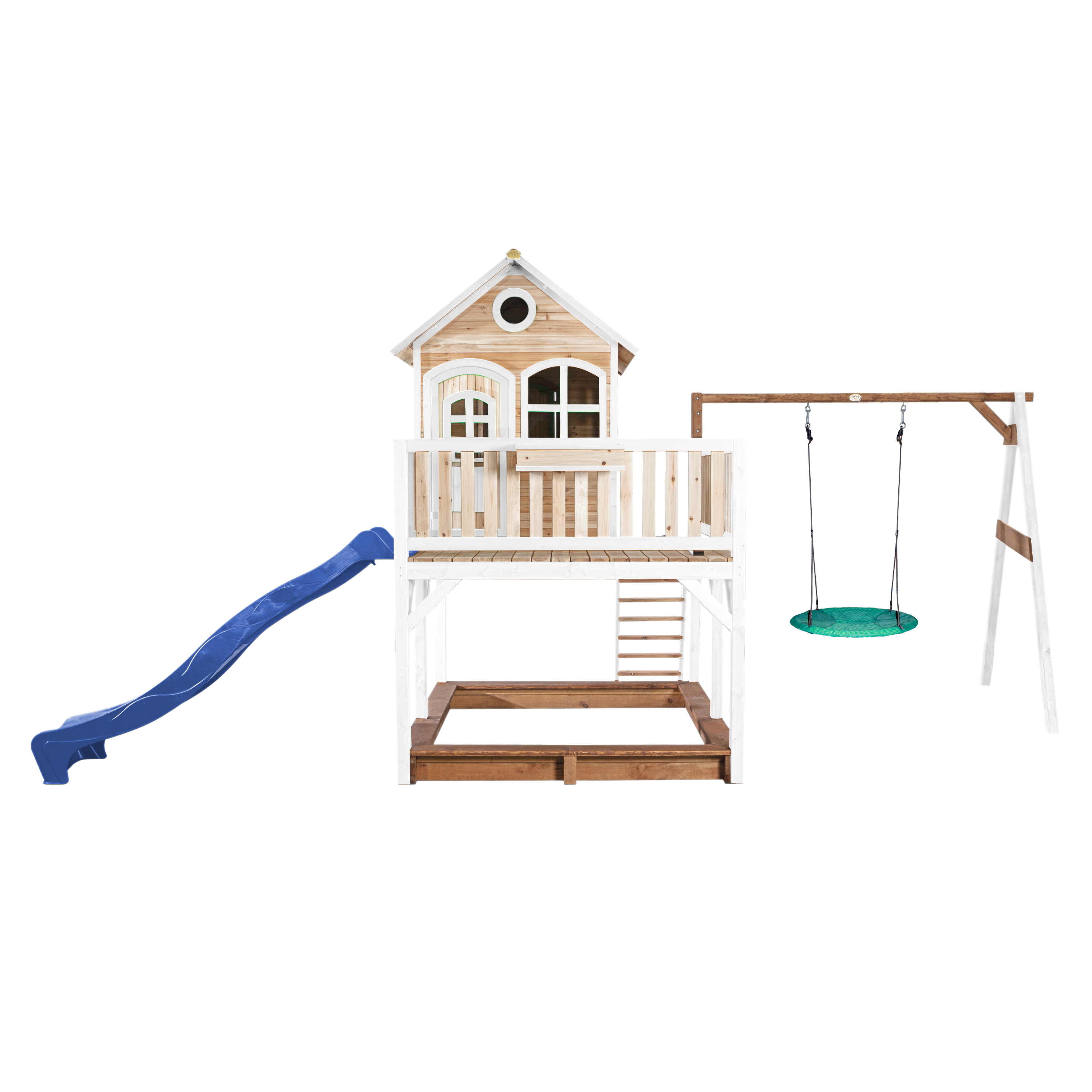 Liam Playhouse with Summer Nest Swing Brown/White - Blue Slide