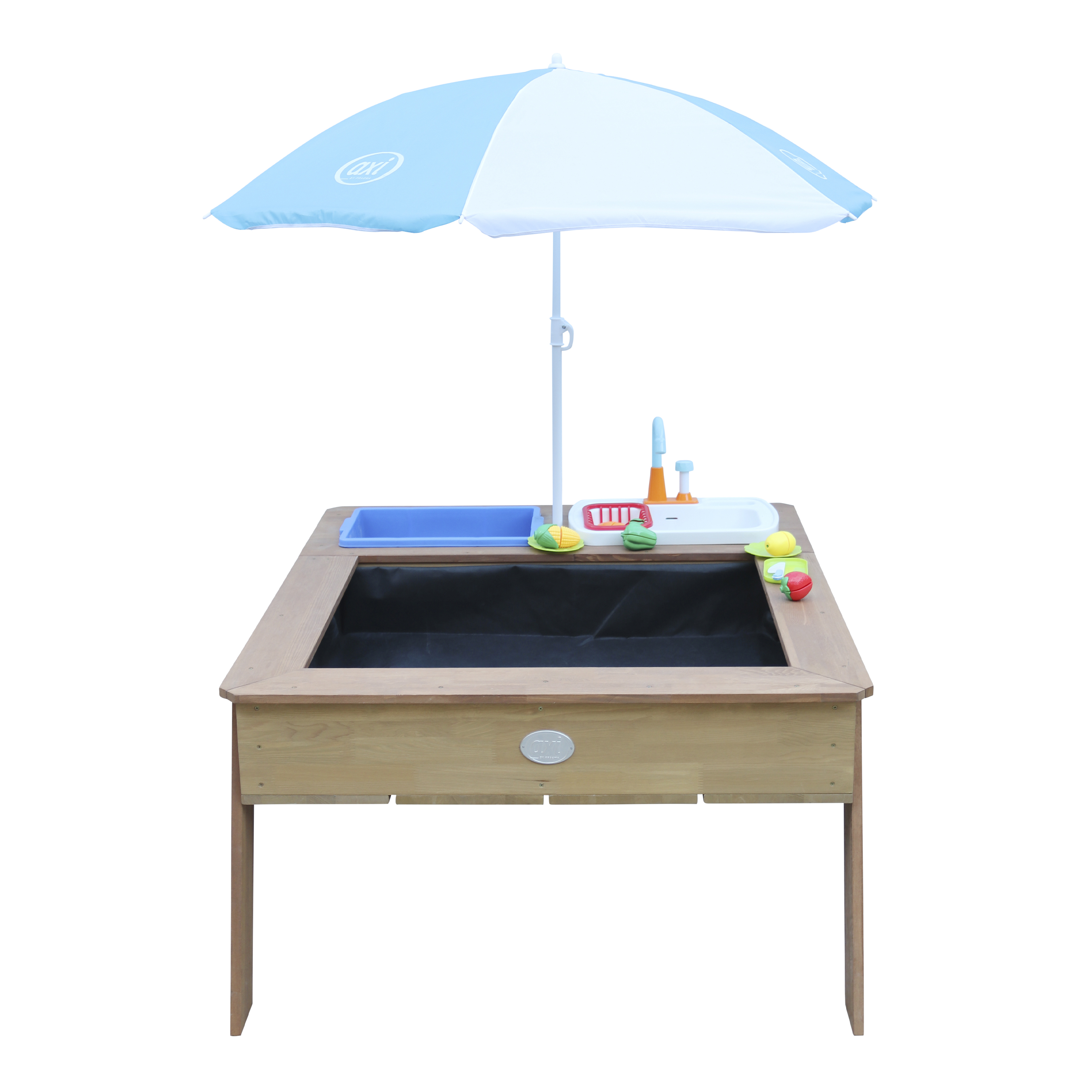 AXI Linda Sand & Water Table with Play Kitchen Sink Brown - Umbrella Blue/White