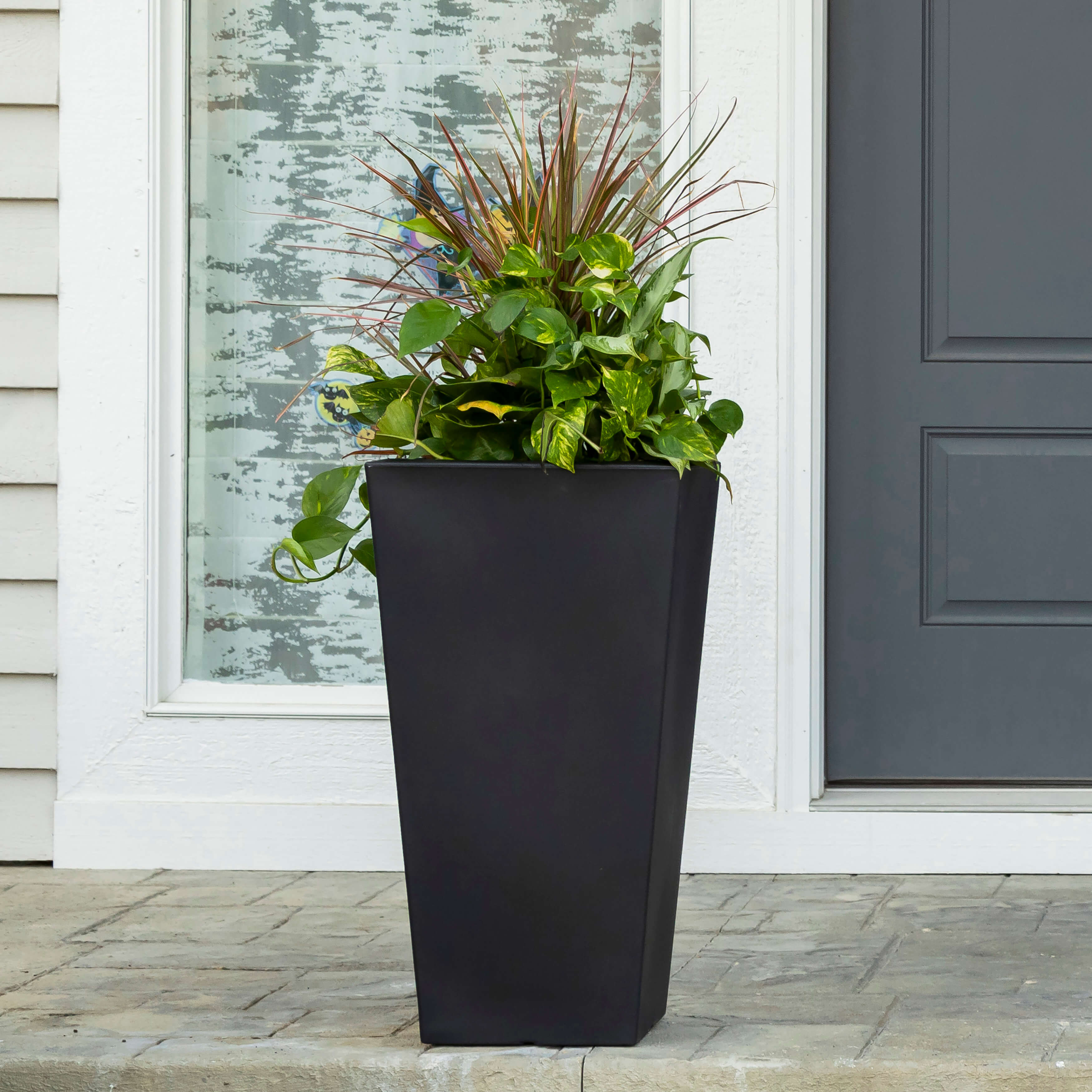 Tremont Tall Square Tapered Planter - Onyx Black