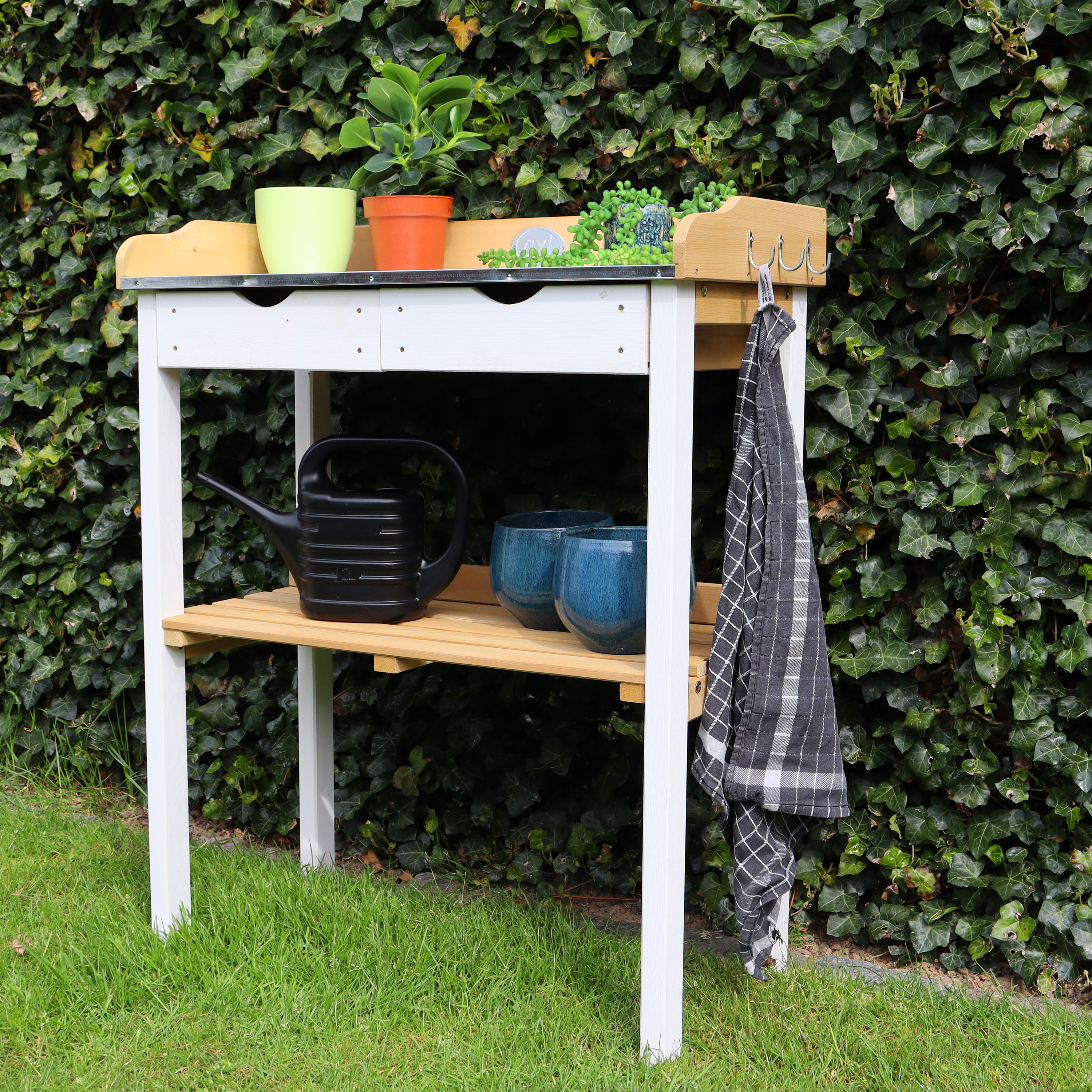 Potting Table with 2 drawers Brown/White