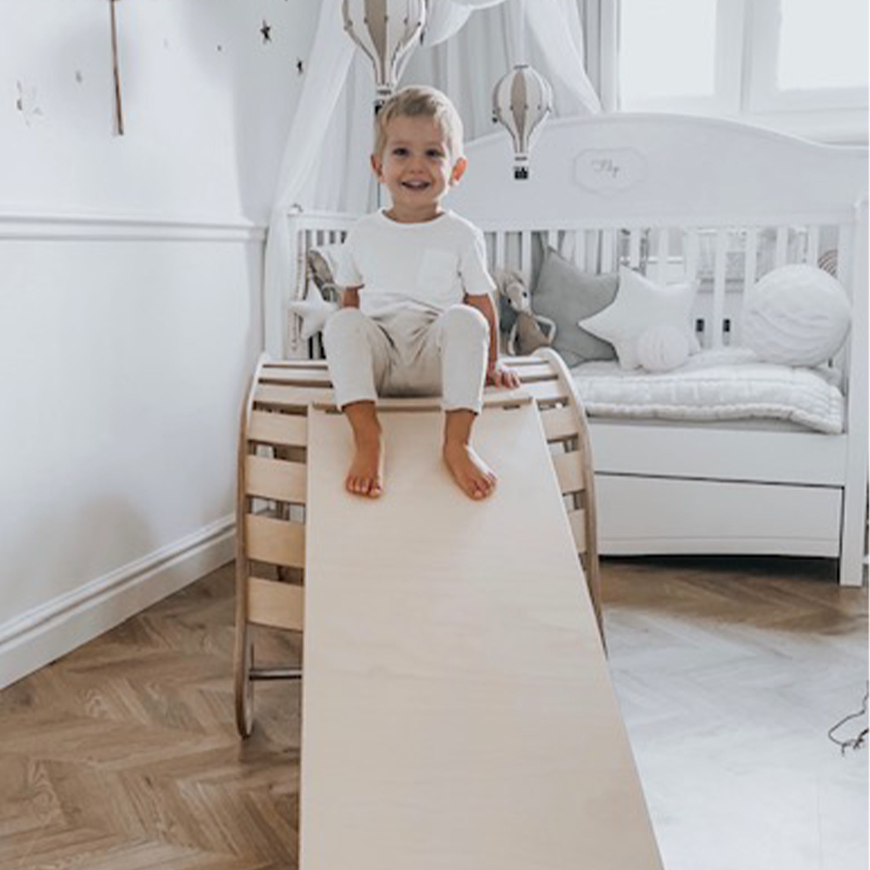 Wooden XXL Waldorf Rocker with Climbing Wall Natural