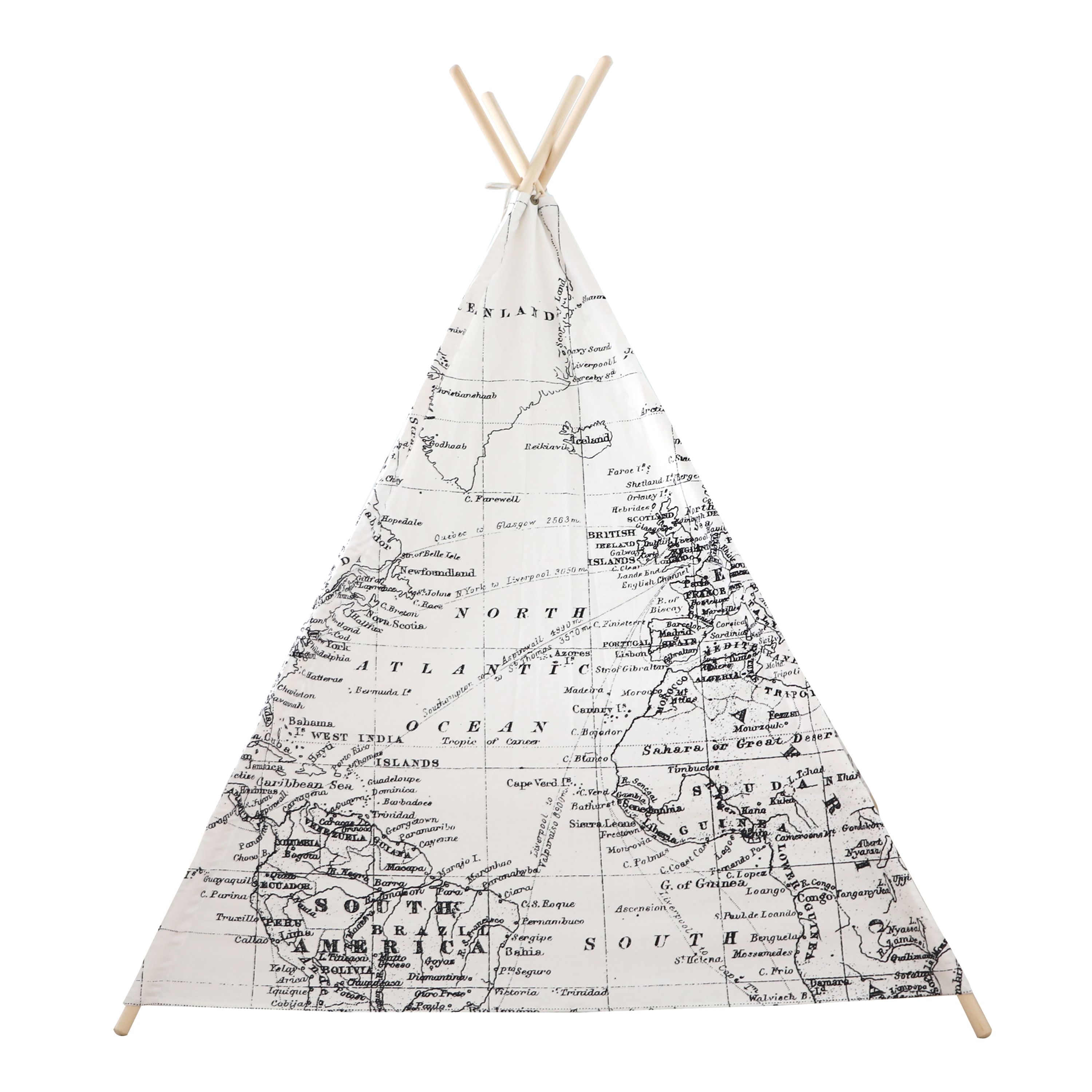 Wereldkaart Tipi Tent Zwart/wit